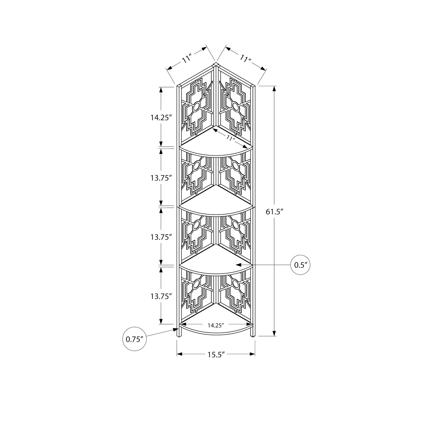 Monarch 62" 4-Shelf Metal Corner Bookcase - Espresso/Black