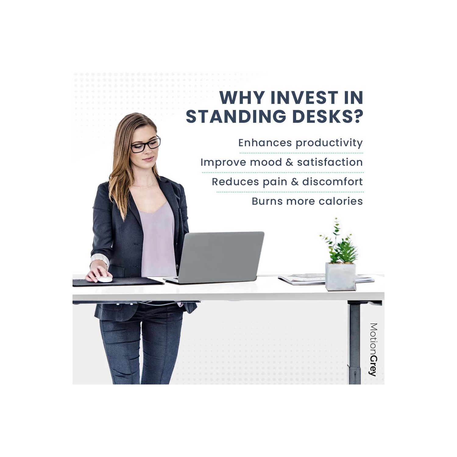 MotionGrey Height Adjustable German Electric Dual Motors Sit to Stand Computer Home Table and Office Standing Desk - Black Frame with Tabletop