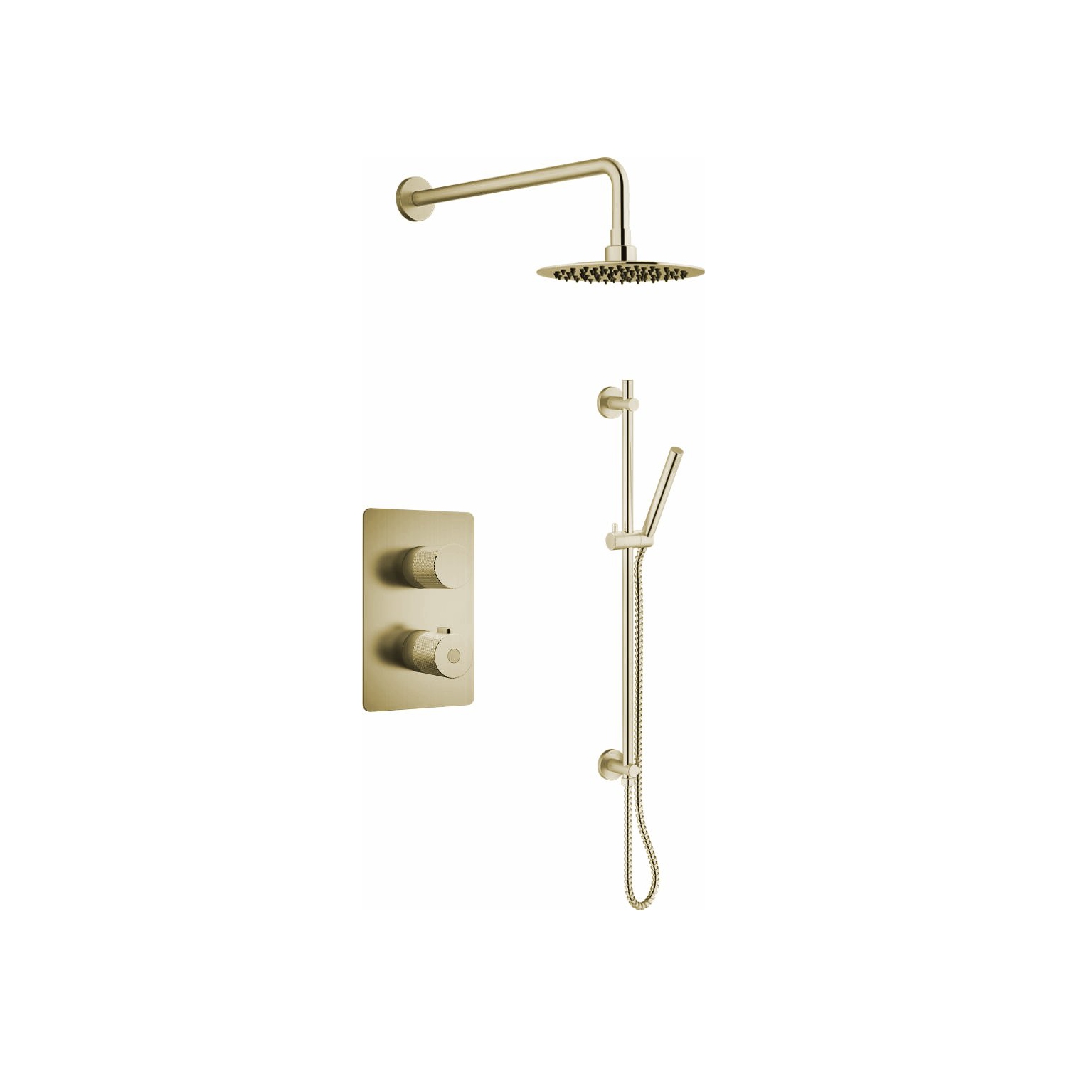 Agua Canada - Vanika-GD - Brushed Brass Bathroom Rain Mixer Shower Combo Set Wall Mounted Rainfall Shower Head Faucet 8"
