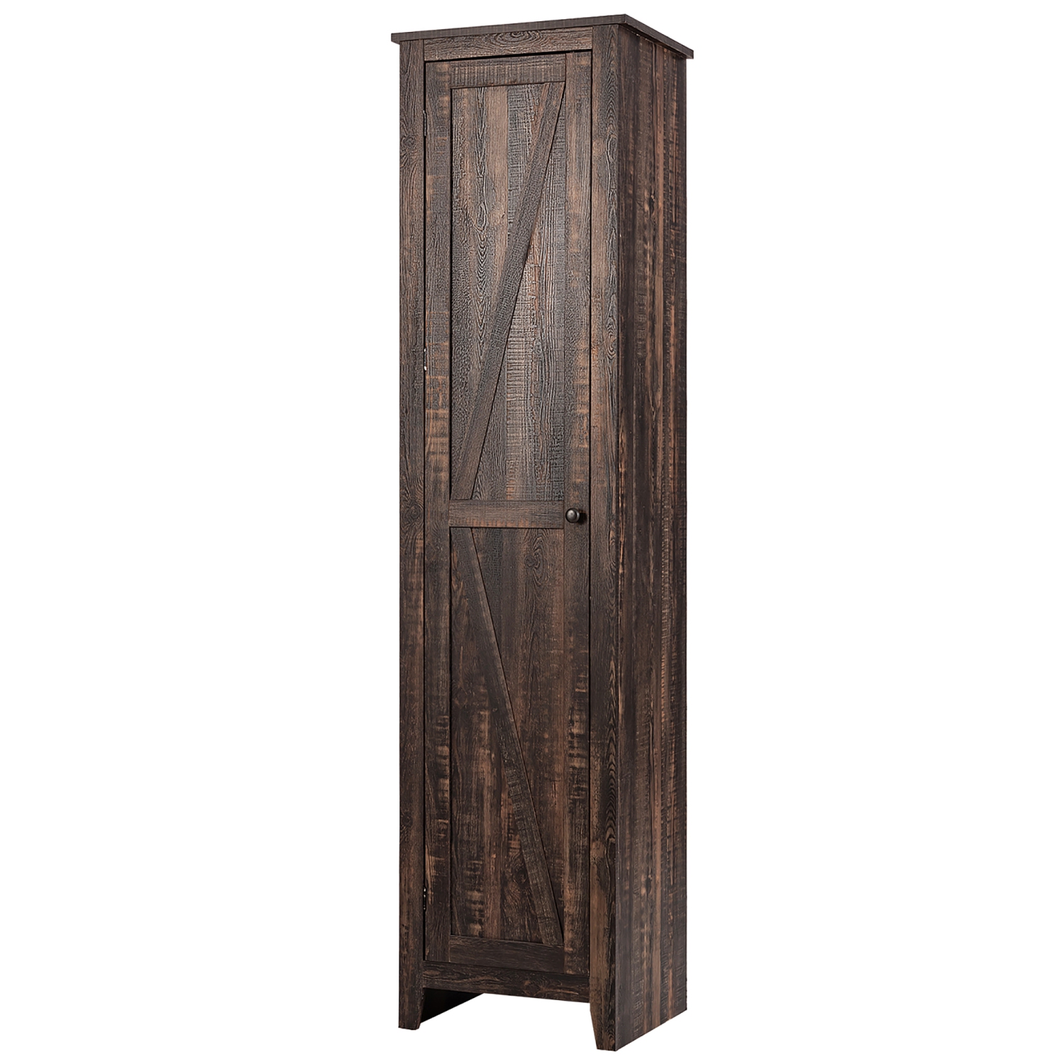 Costway Linen Tower Bathroom Storage Cabinet Tall Slim Side Organizer w/ Shelf White BlackWalnut