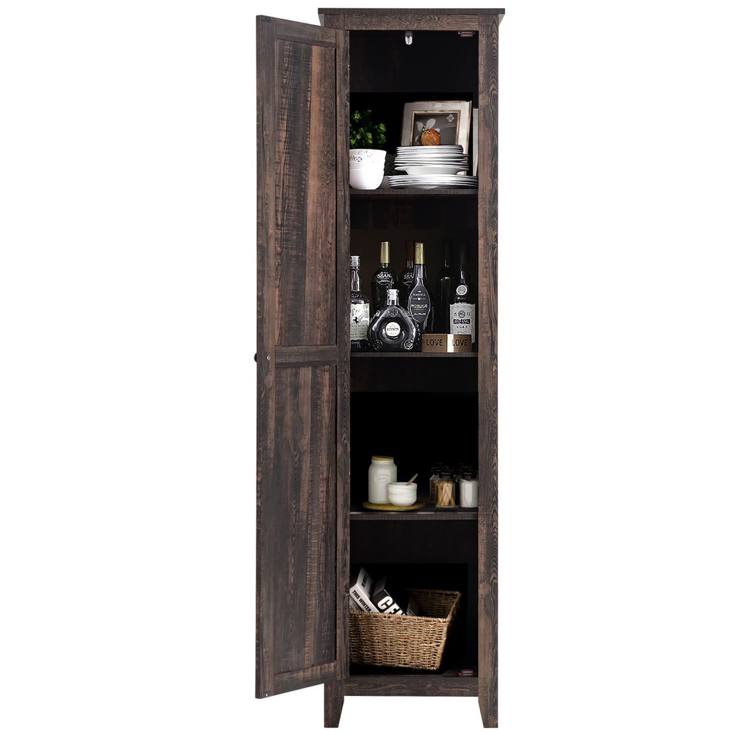 Costway Linen Tower Bathroom Storage Cabinet Tall Slim Side Organizer w/ Shelf White BlackWalnut