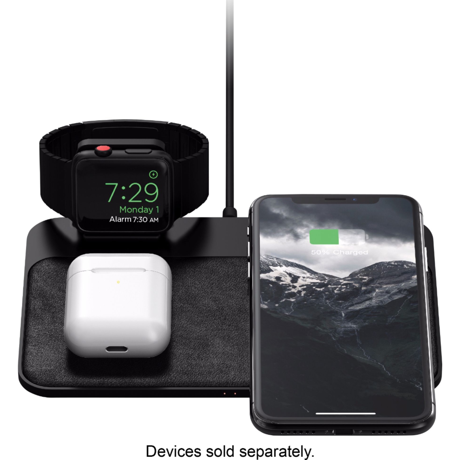 Nomad NM30045AA0 Leather Power Delivery Base Station Apple Watch Wireless Charger 7.5W - Black