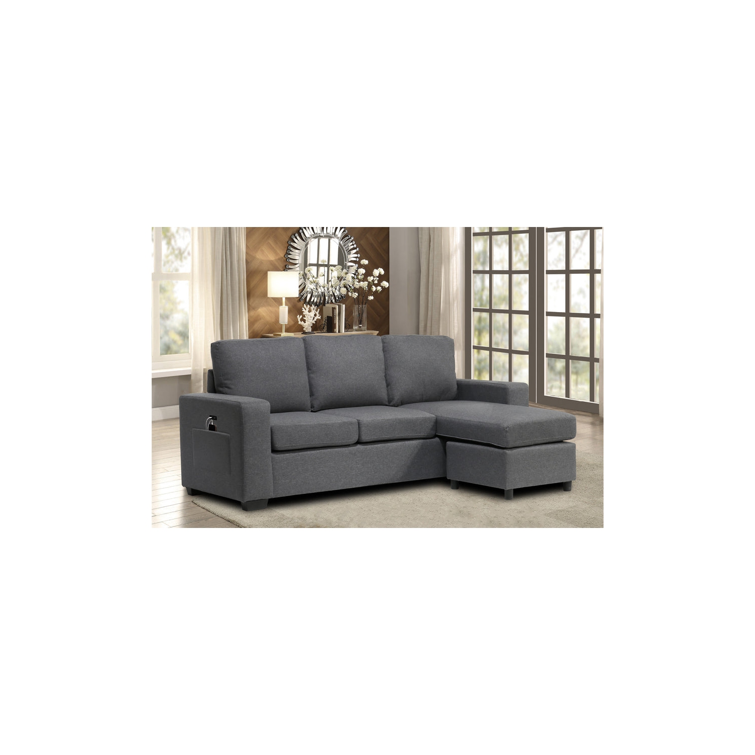 Infinite Imports – 6025 Reversible Sectional With USB ports