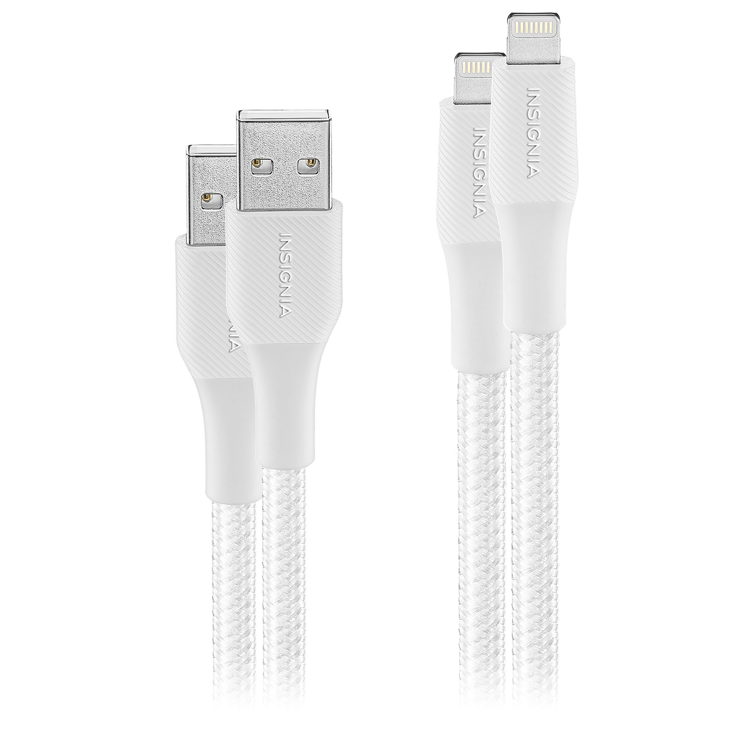 Insignia 3m (10 ft.) Braided Lightning to USB-A Cable - Moon Grey - 2 Pack