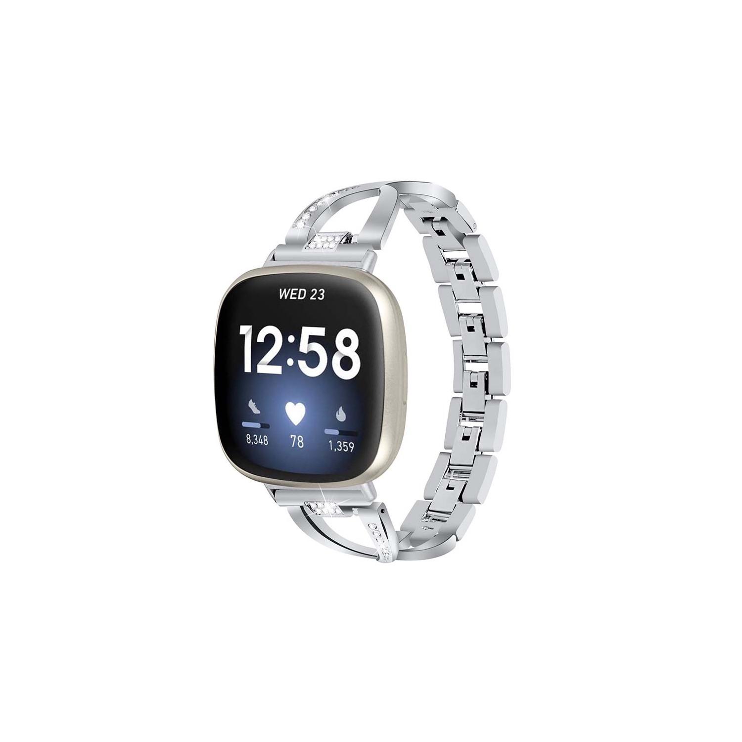 Bracelet à bijoux en alliage de métal de StrapsCo pour montre avec pierres du Rhin pour Sense de Fitbit - Argenté