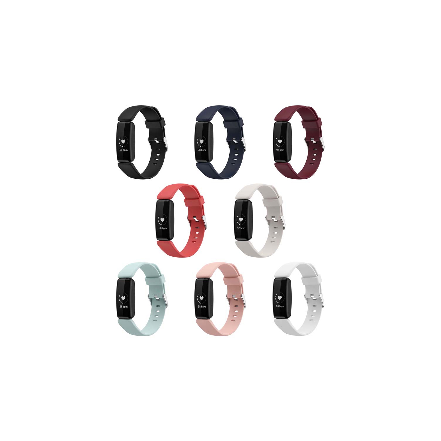 Bracelet en silicone souple et lisse de StrapsCo pour Inspire 2 de Fitbit - moyen-Noir