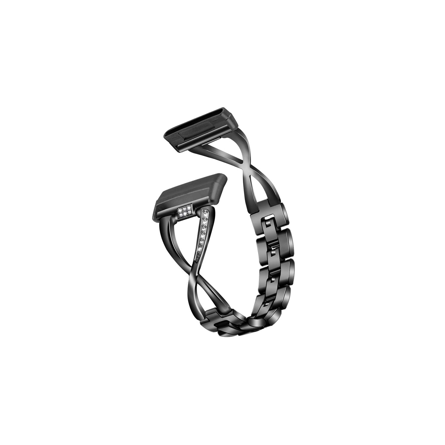 StrapsCo Metal Alloy Jewellery Bracelet Watch Band Strap with Rhinestones for Fitbit Versa 3 - Black