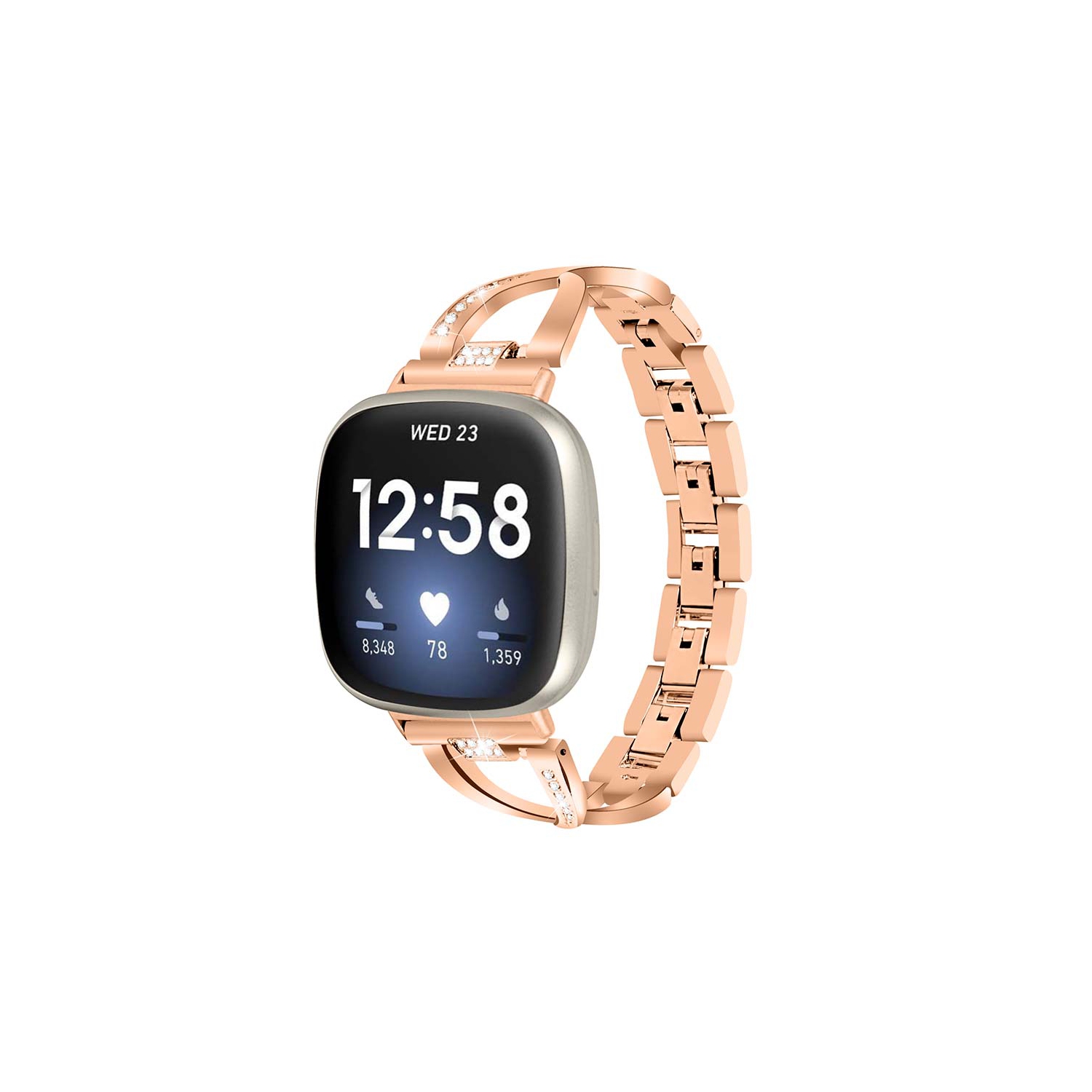StrapsCo Metal Alloy Jewellery Bracelet Watch Band Strap with Rhinestones for Fitbit Versa 3 - Rose Gold