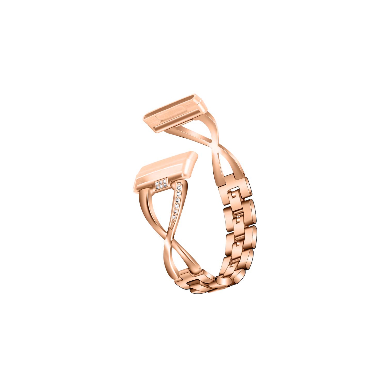 StrapsCo Metal Alloy Jewellery Bracelet Watch Band Strap with Rhinestones for Fitbit Versa 3 - Rose Gold