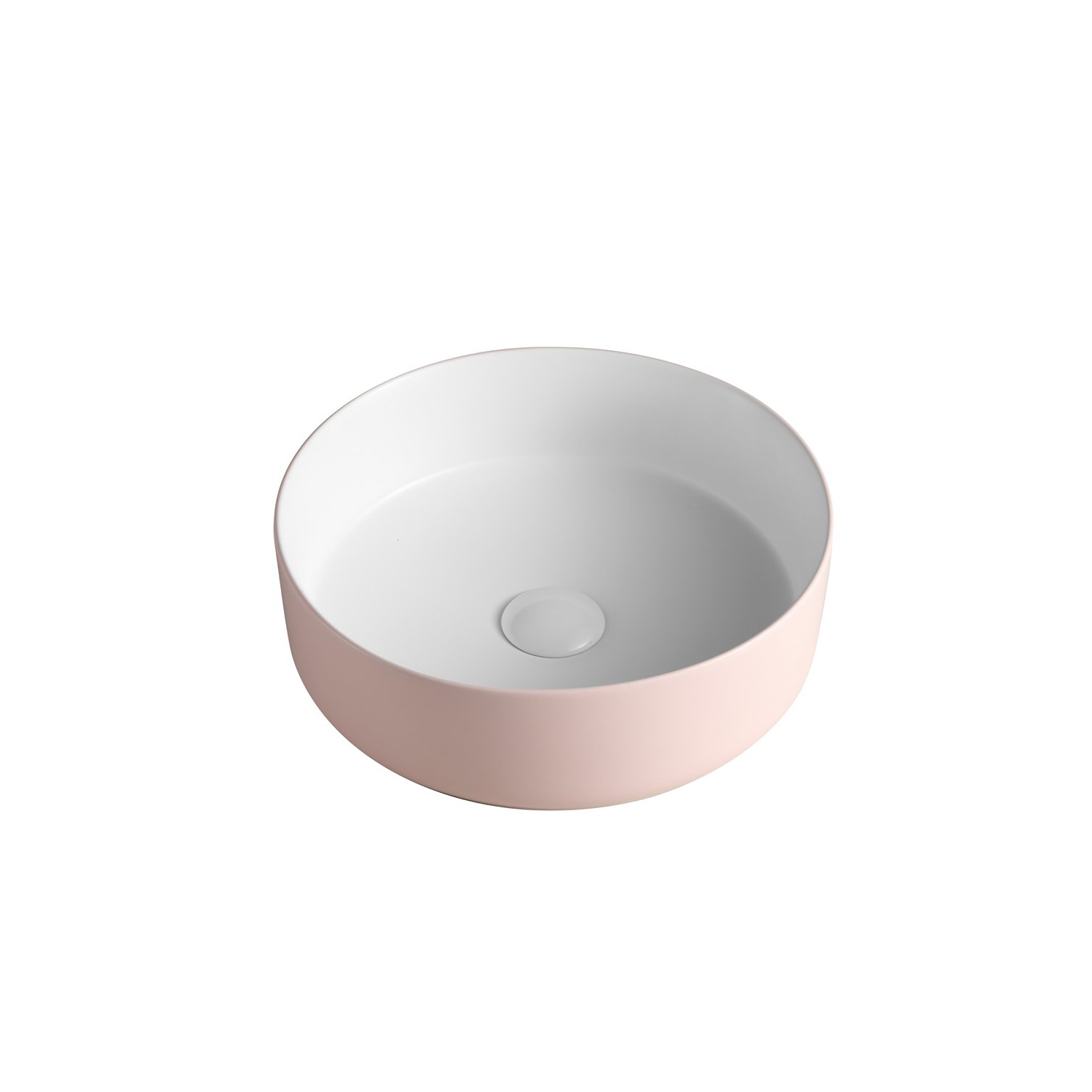 FRIDO-PI-WI Bathroom Sink Round Modern Pink & White Ceramic Vessel w/ Pop Up Drain, By Agua Canada