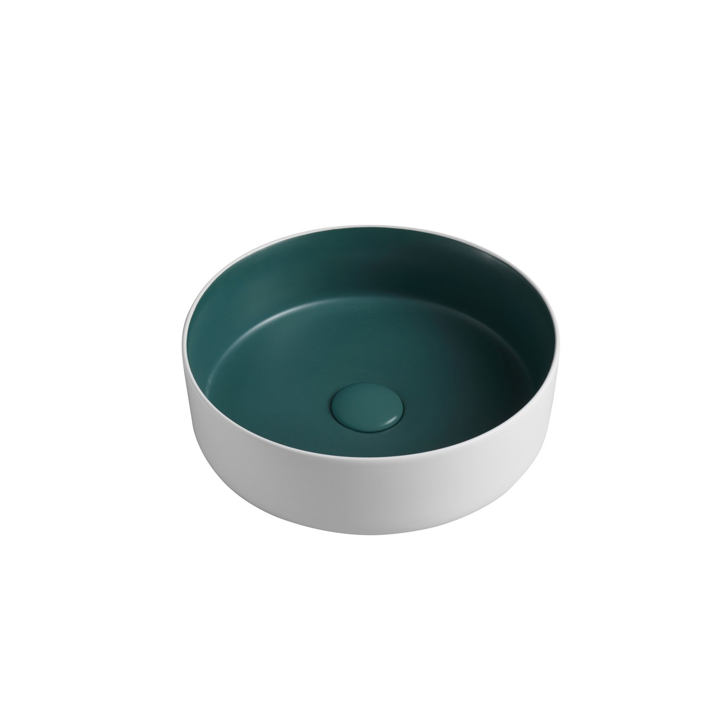 FRIDO-DGRE Bathroom Sink Round Modern Dark Green & White Ceramic Vessel w/ Pop Up Drain, By Agua Canada