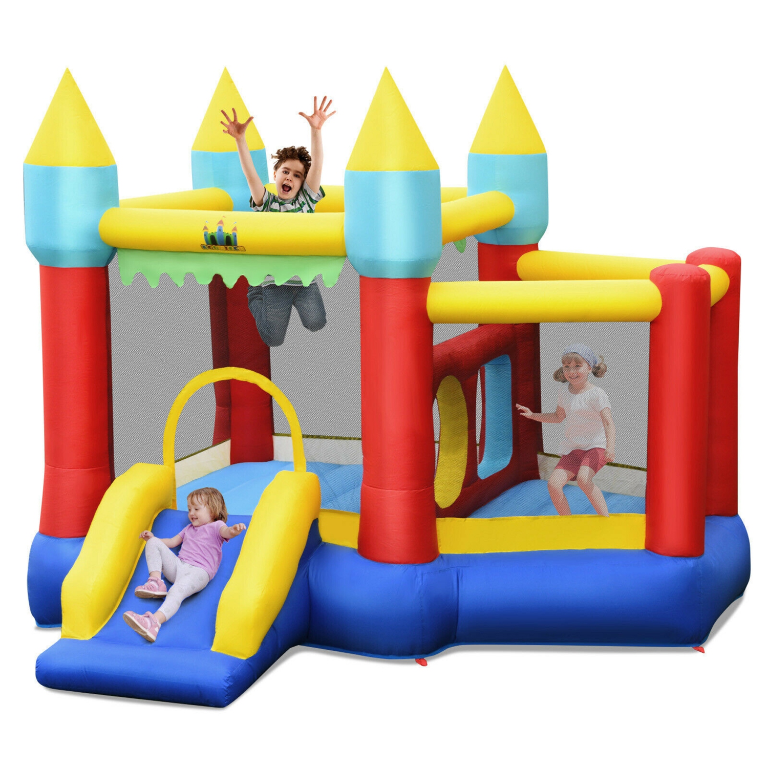 Gymax Inflatable Bounce House Slide Jumping Castle Ball Pit Tunnels Without Blower