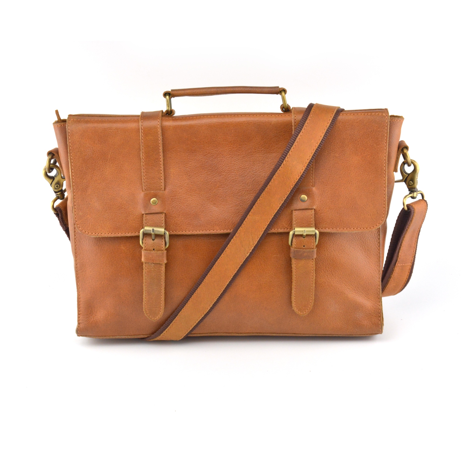 Exclusive Leather CA Mens Full Grain Leather Messenger Bag 14" - Brown