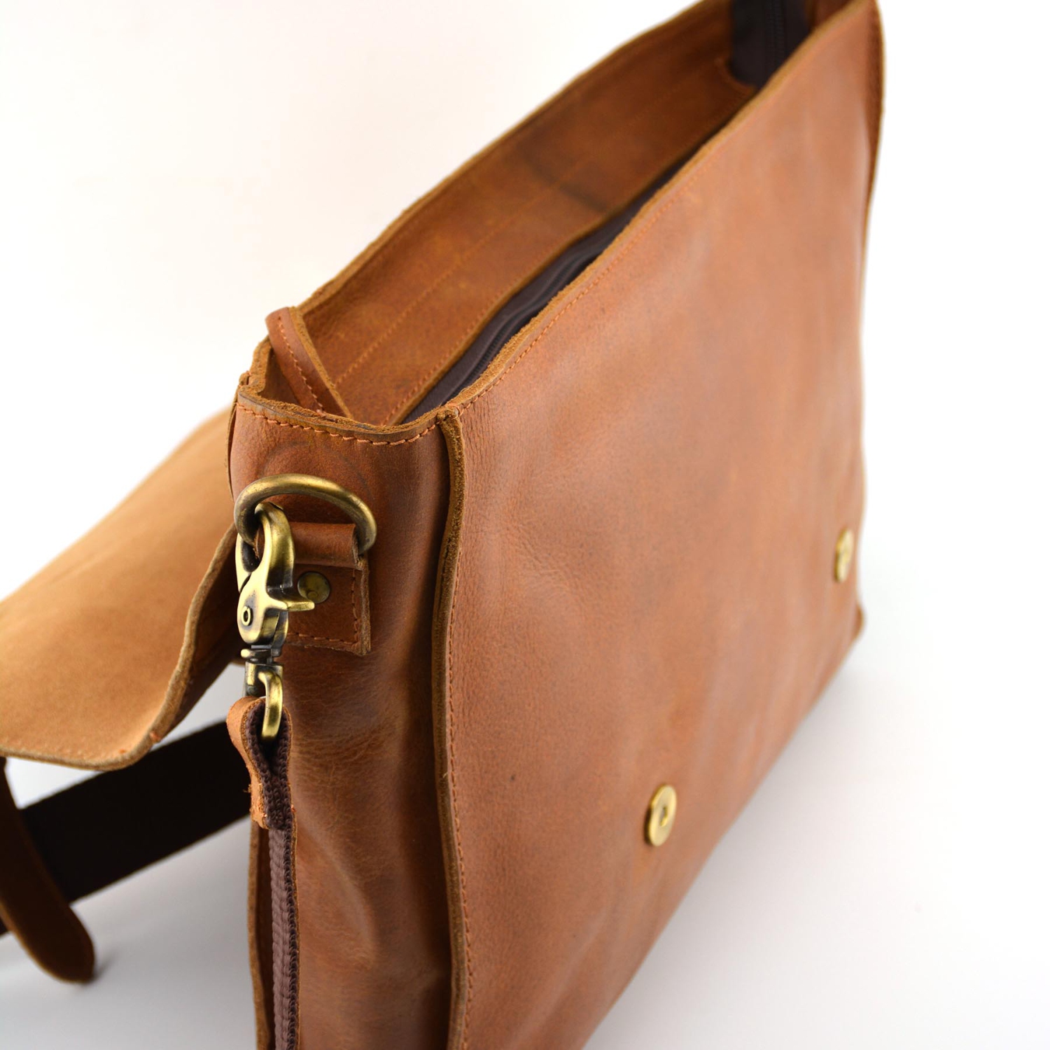 Exclusive Leather CA Mens Full Grain Leather Messenger Bag 14" - Brown