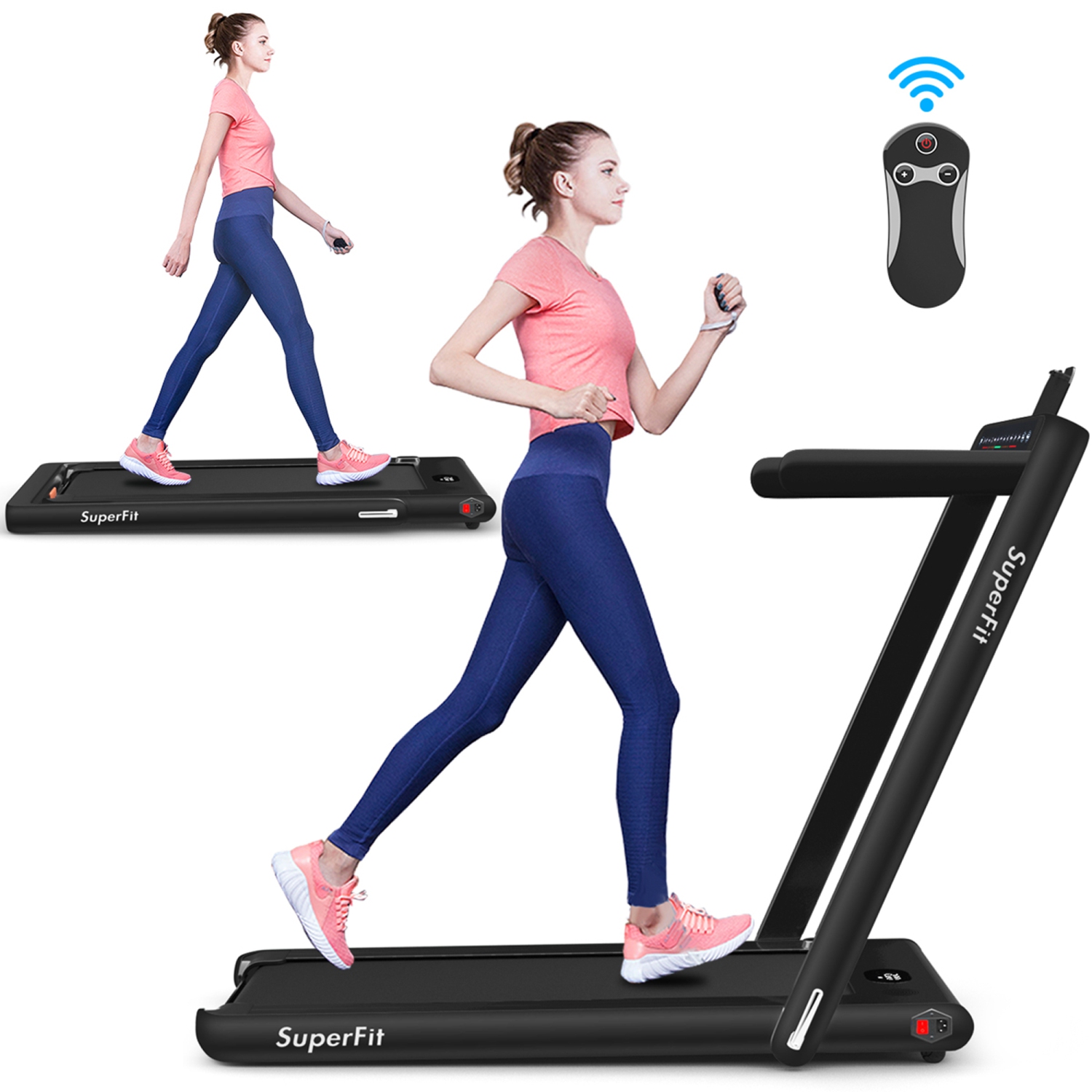 Gymax 2 in 1 Folding Treadmill 2.25HP Running Machine w/ Dual Display