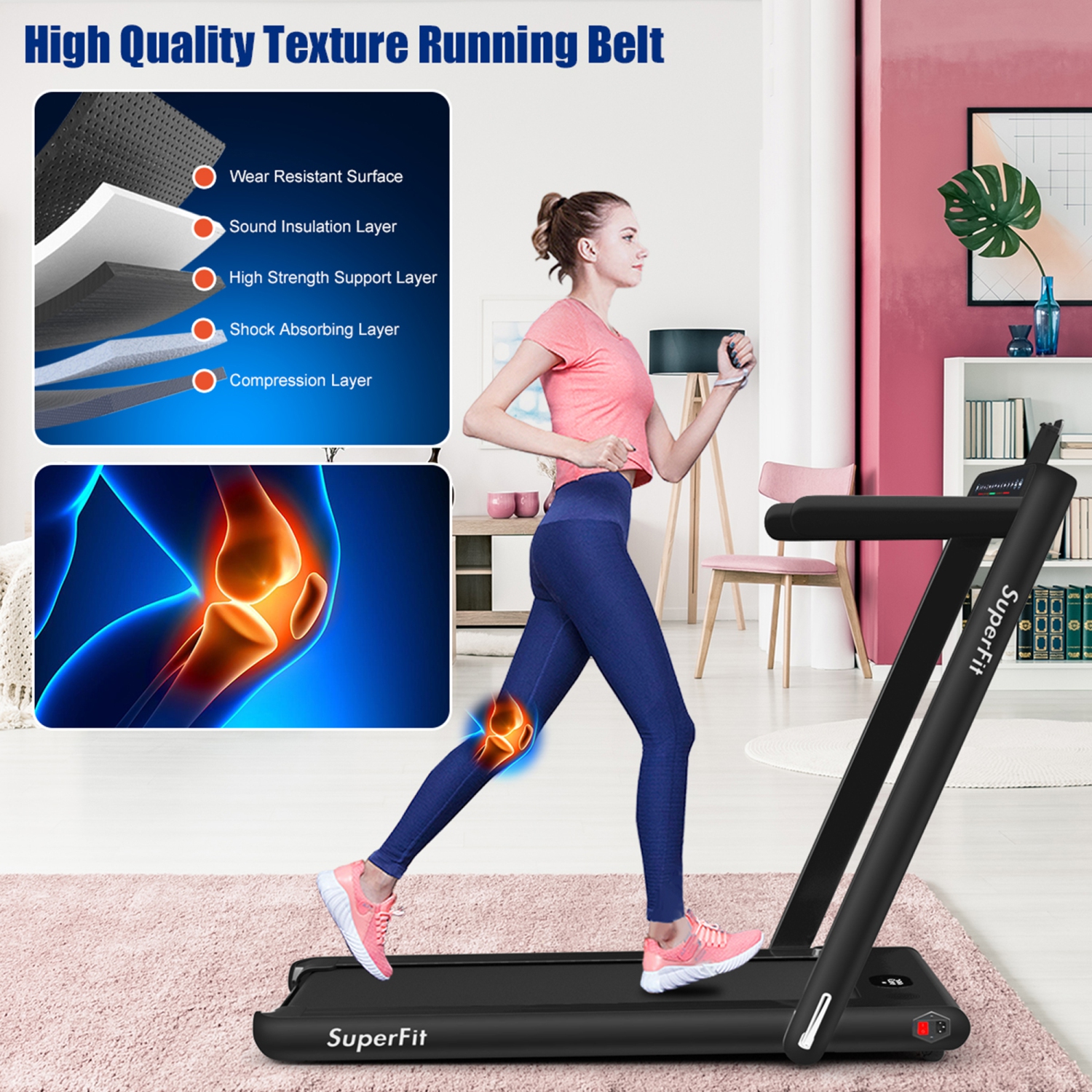 Gymax 2 in 1 Folding Treadmill 2.25HP Running Machine w/ Dual Display