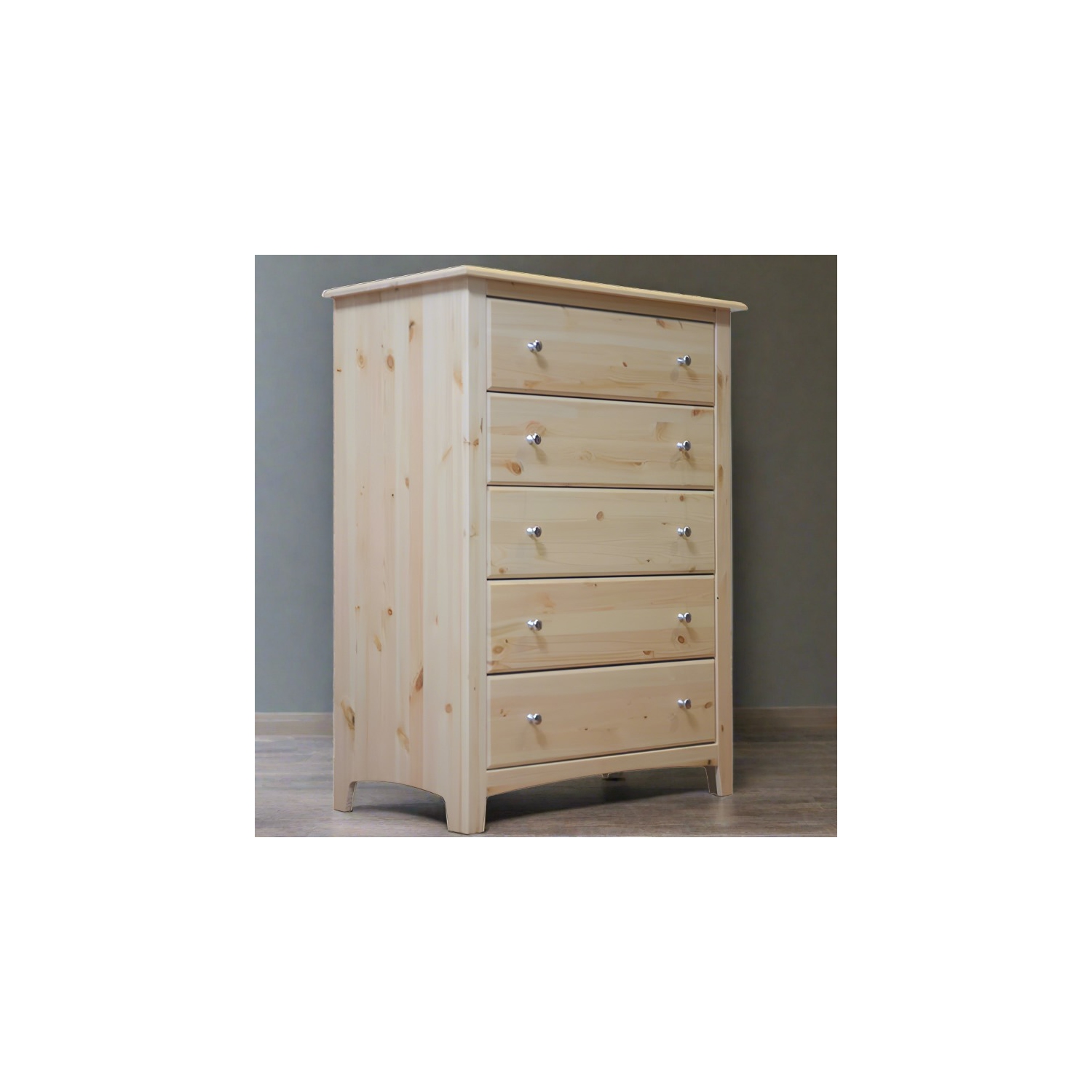 Commode en bois massif à cinq tiroirs naturel