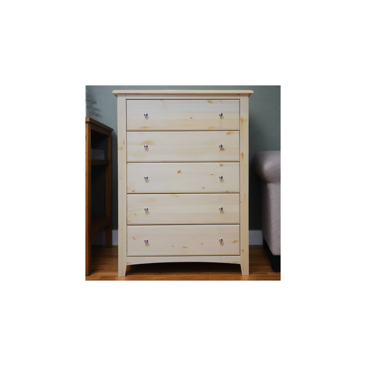 Commode en bois massif à cinq tiroirs naturel