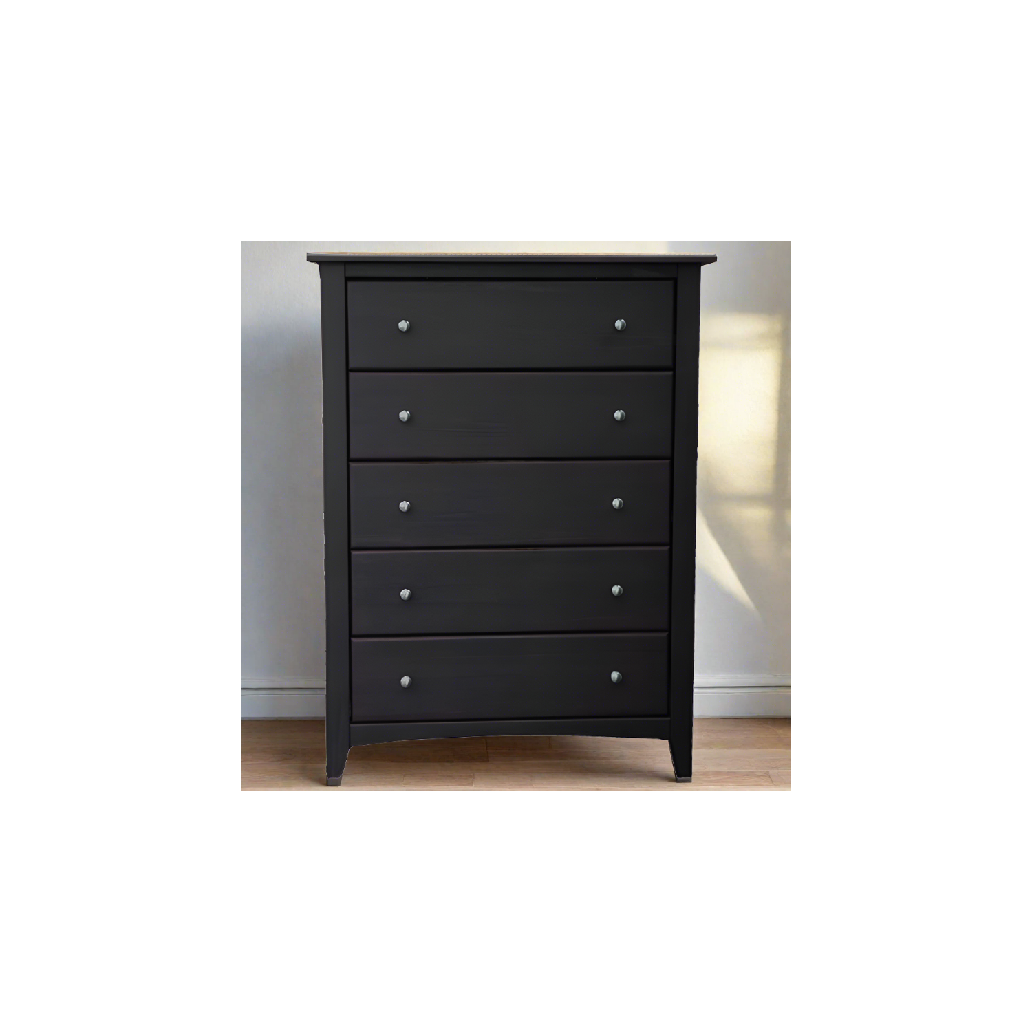 Commode en bois massif à cinq tiroirs, espresso