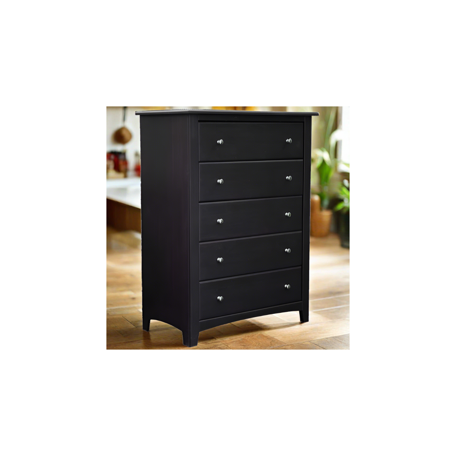 Commode en bois massif à cinq tiroirs, espresso