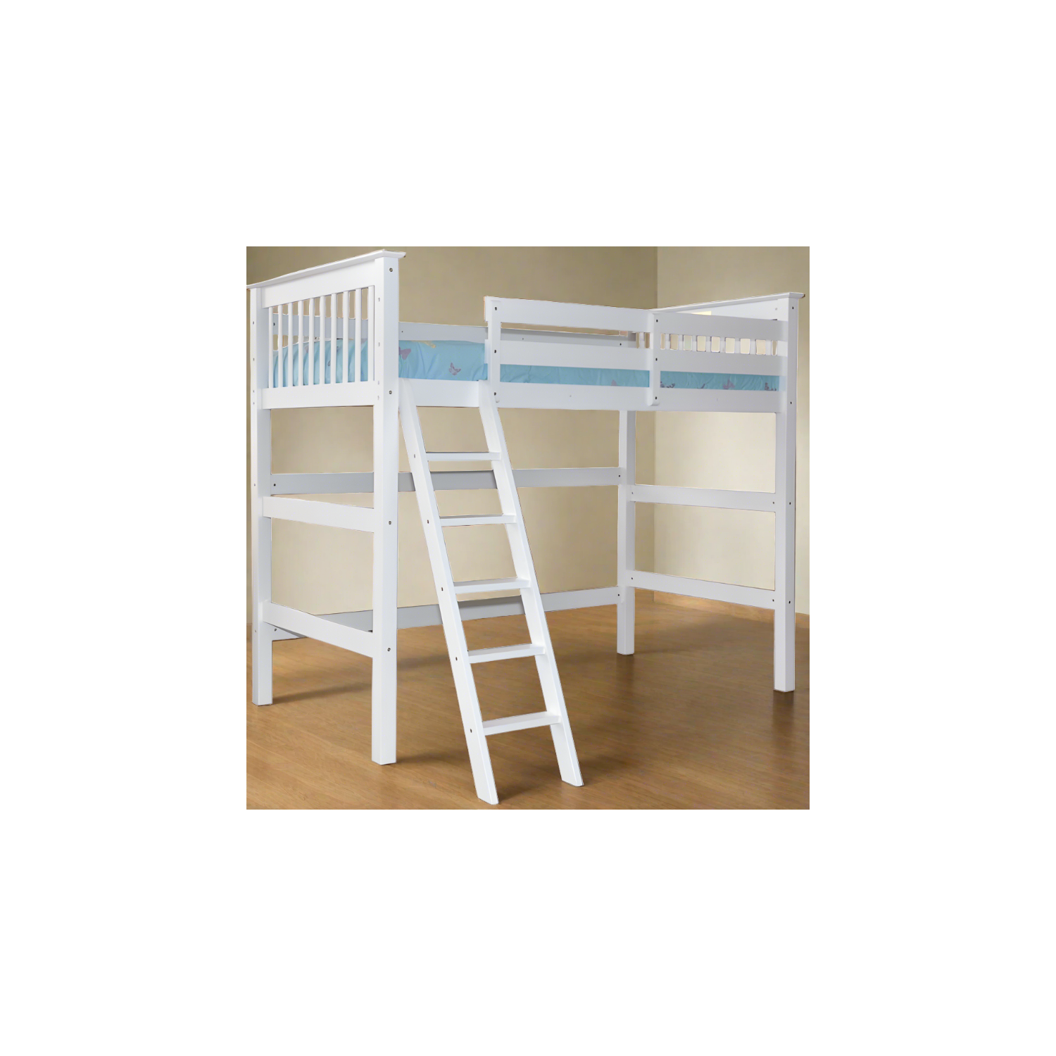 Loft Bed Full High with Angled Ladder White