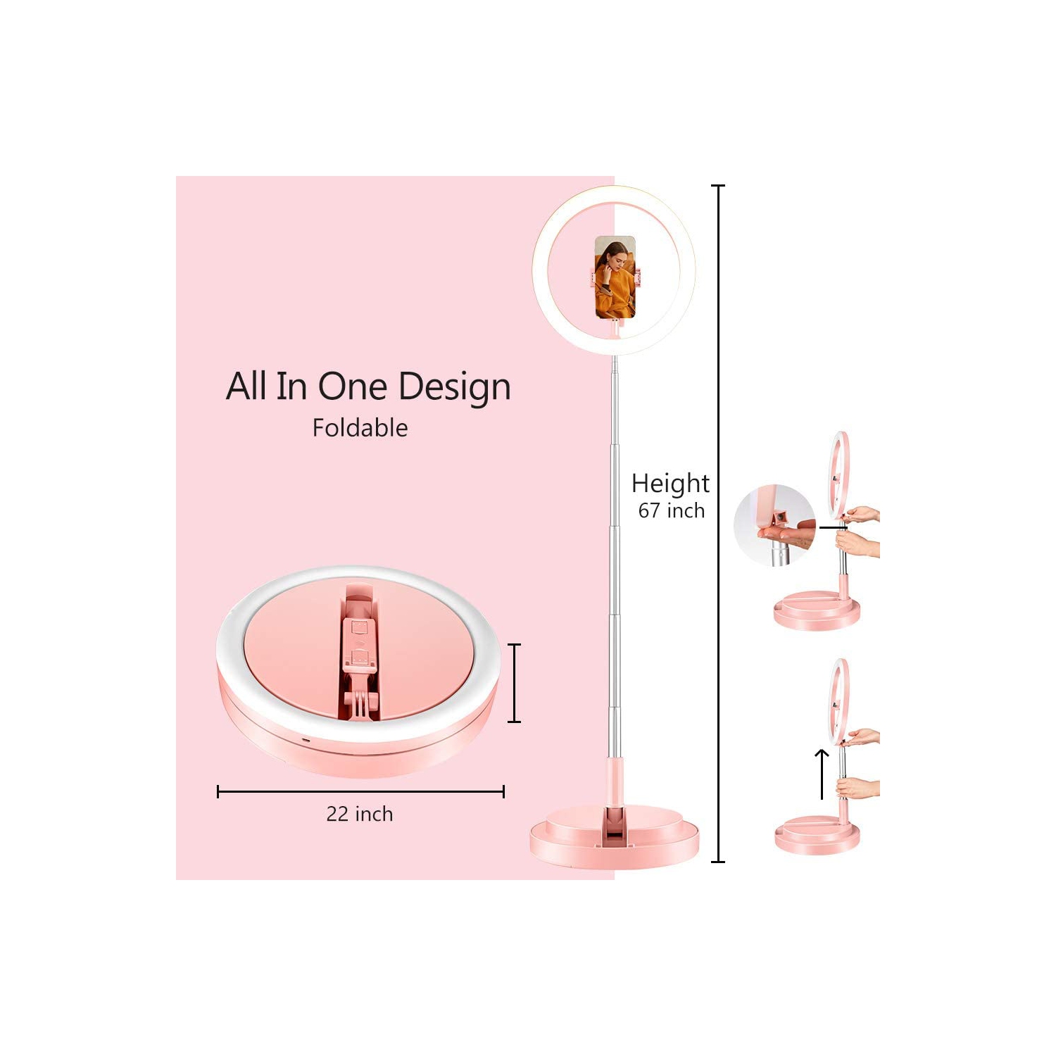 Selfie Ring Light with Stand and Phone Holder - 12 Inch Phone Ring Light with 67 Inch Stand, 3 Light Mode & 10 Brightness Circle Light with Phone