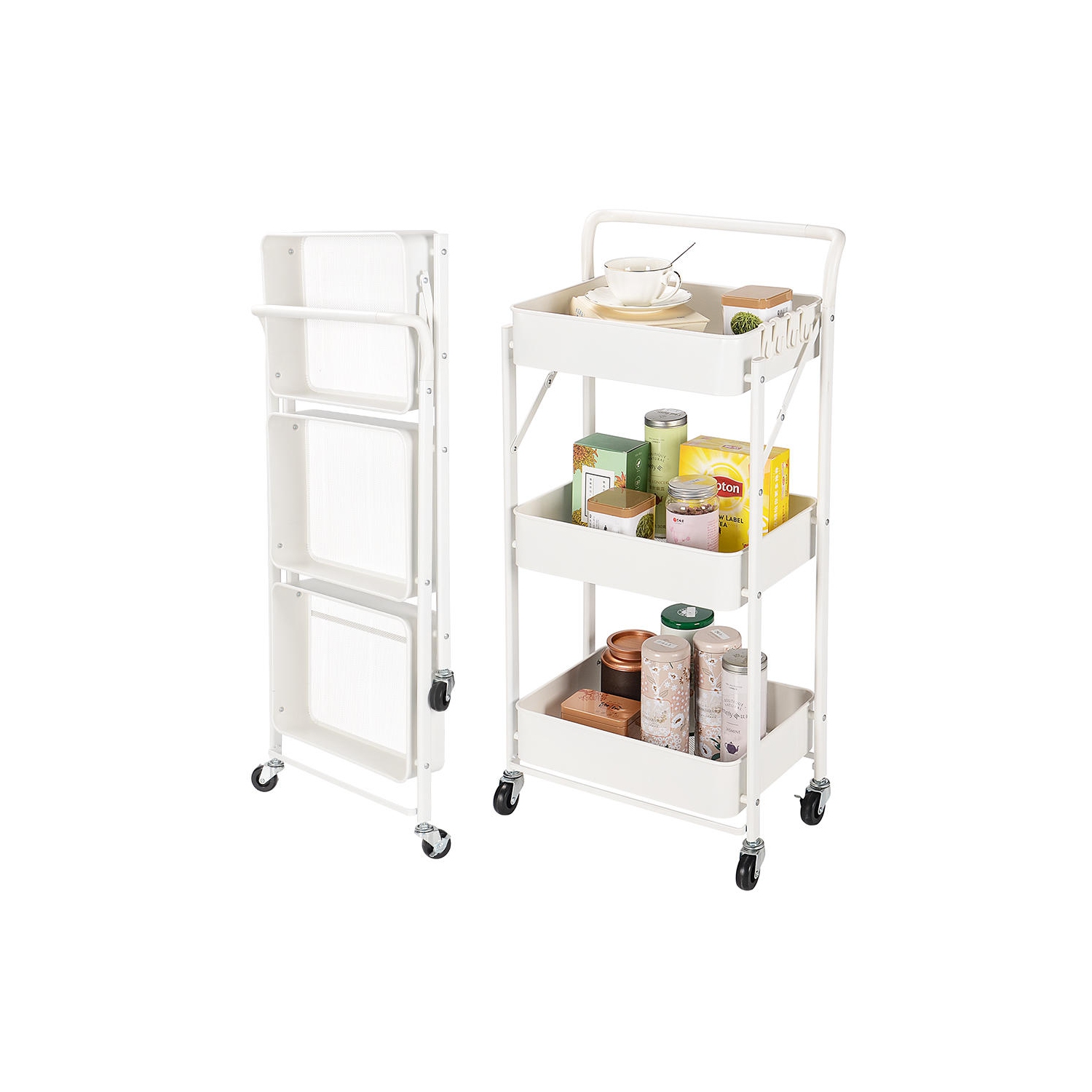 Basics 3-Tier Metal Rolling Storage Cart and Organizer White 