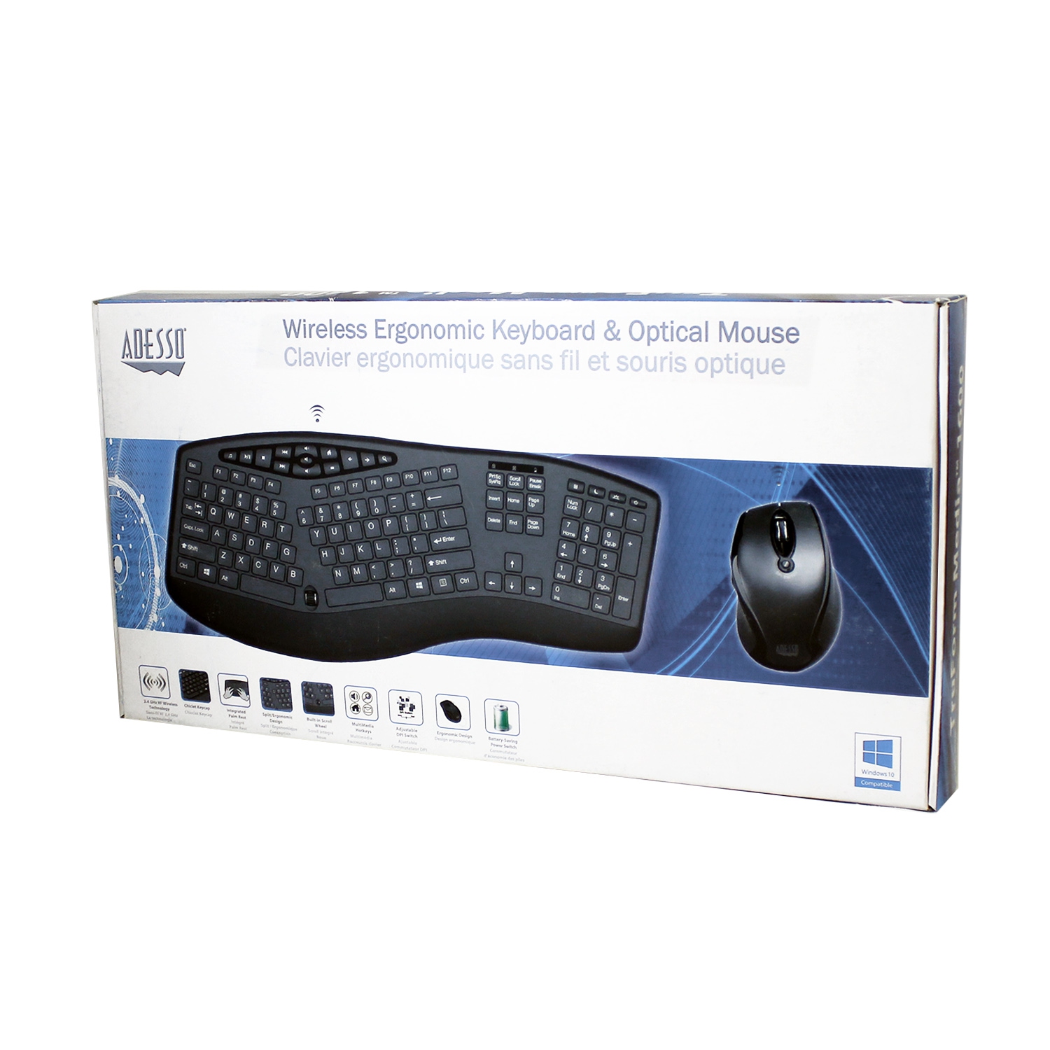Adesso TruForm Wireless Ergonomic Keyboard & Mouse Combo - French -