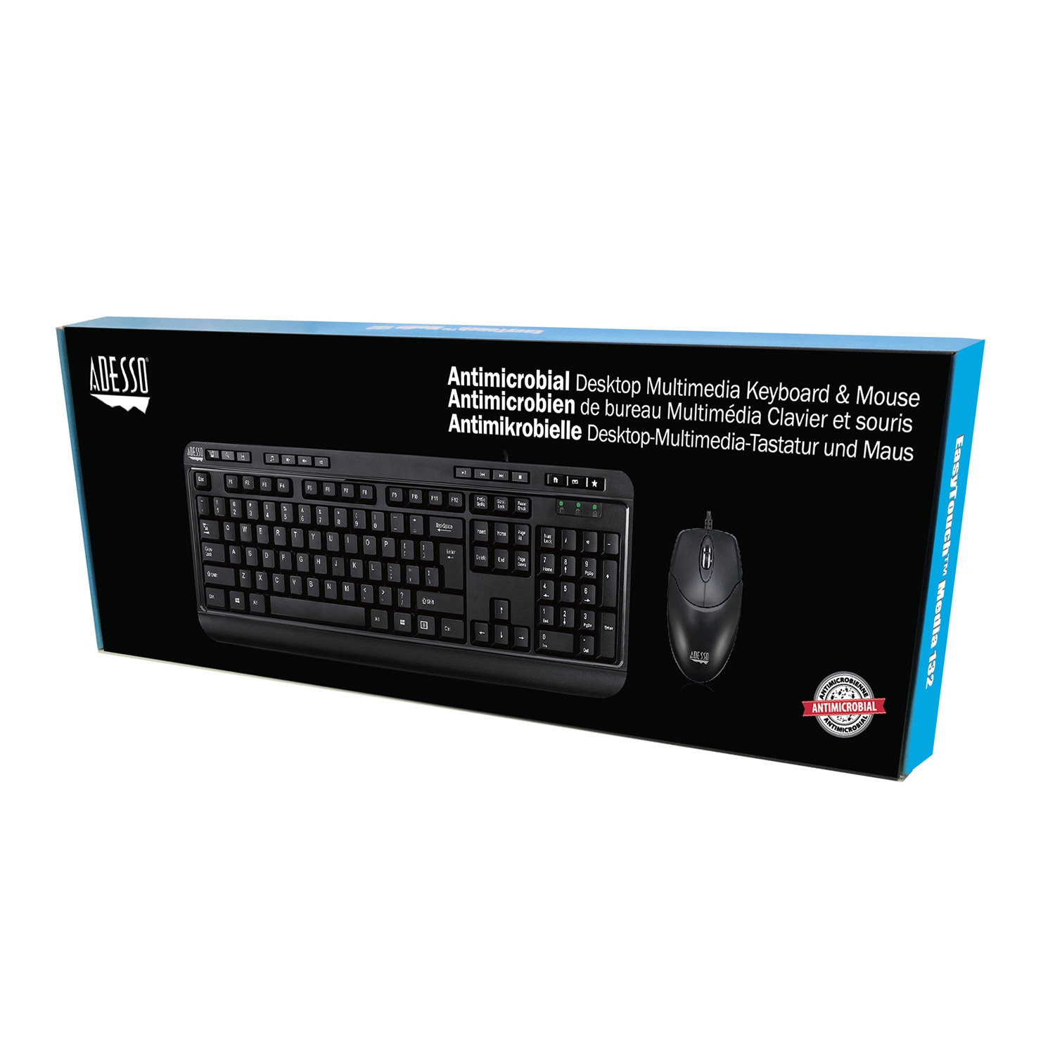 Adesso Antimicrobial Multimedia Desktop Keyboard & Mouse Combo - French -