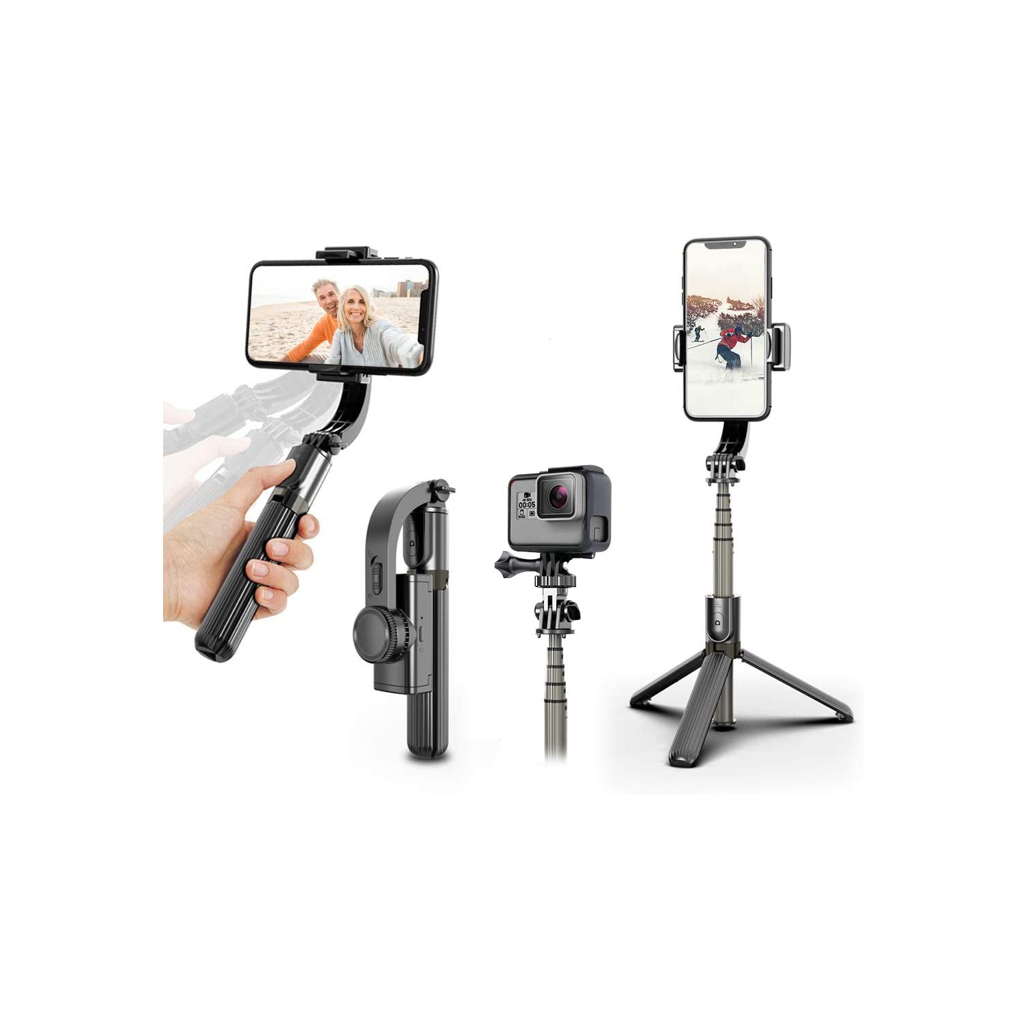 Wingomart Smartphone Camera Stabilizer L08 Handheld with 360°Auto Balance Anti Shake with Built-in Remote Wireless Bluetooth Selfie Stick Pan-tilt Tripod - compatible phone & Gopro stabilizer