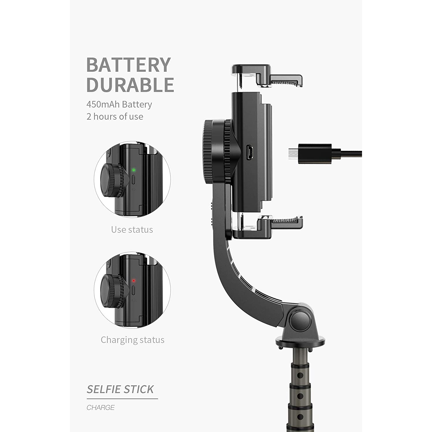 Stabilisateur de cardan pour smartphone L08 avec équilibre automatique à 360 ° et télécommande sans fil Bluetooth intégrée