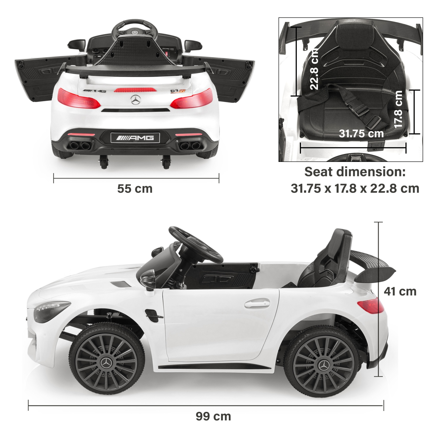 VOLTZ TOYS – voiture porteuse 12 V pour enfants, Mercedes-Benz GT R sous licence officielle avec télécommande, MP3 et éclairage à DEL – cadeau parfait