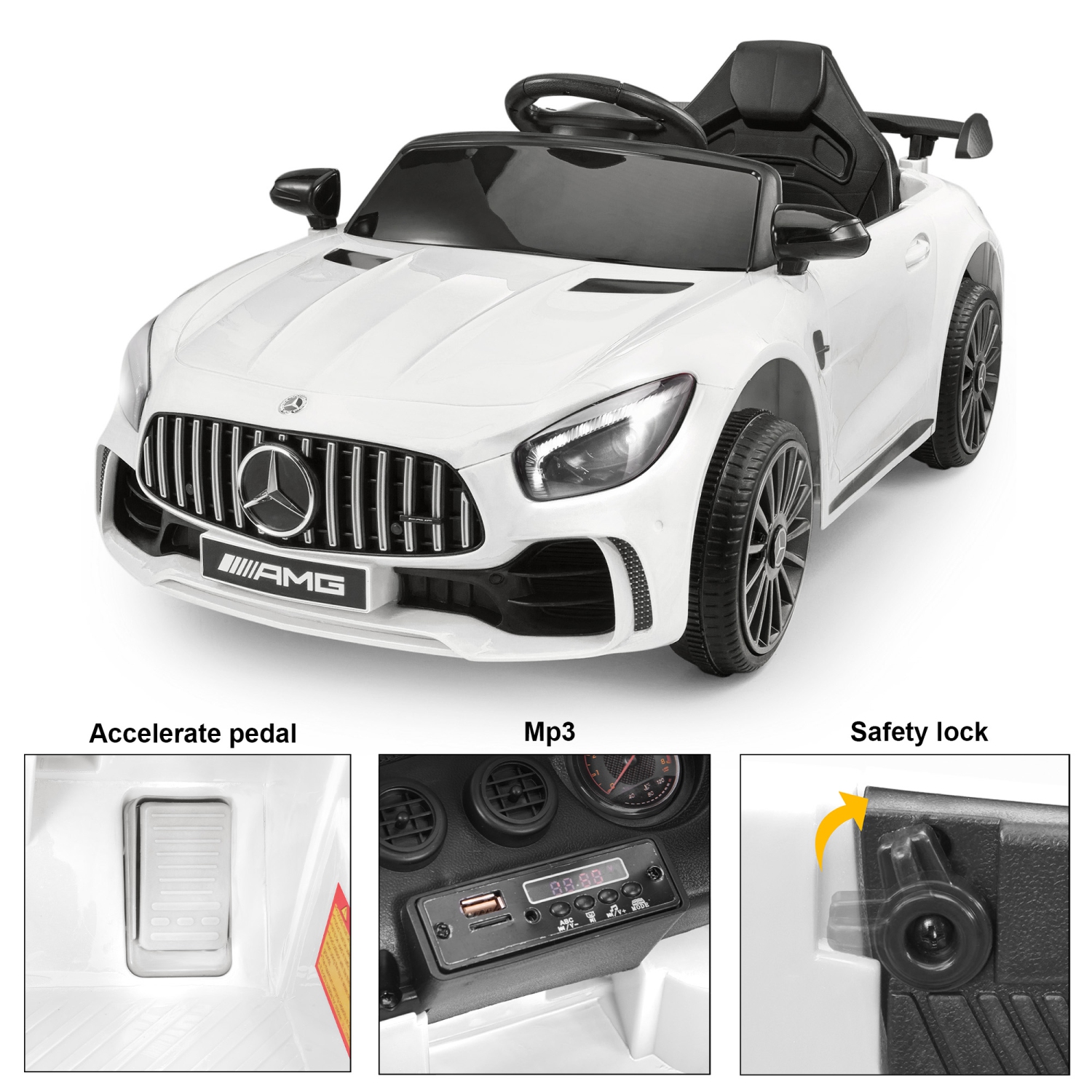 VOLTZ TOYS – voiture porteuse 12 V pour enfants, Mercedes-Benz GT R sous licence officielle avec télécommande, MP3 et éclairage à DEL – cadeau parfait