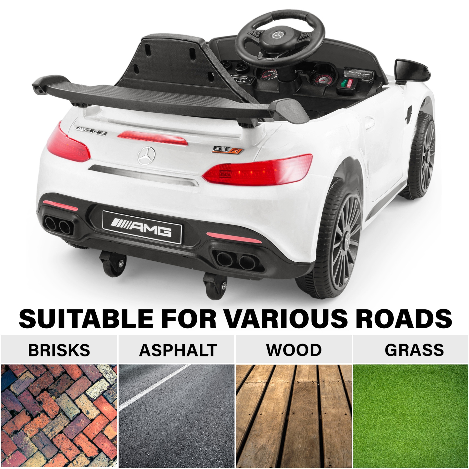 VOLTZ TOYS – voiture porteuse 12 V pour enfants, Mercedes-Benz GT R sous licence officielle avec télécommande, MP3 et éclairage à DEL – cadeau parfait