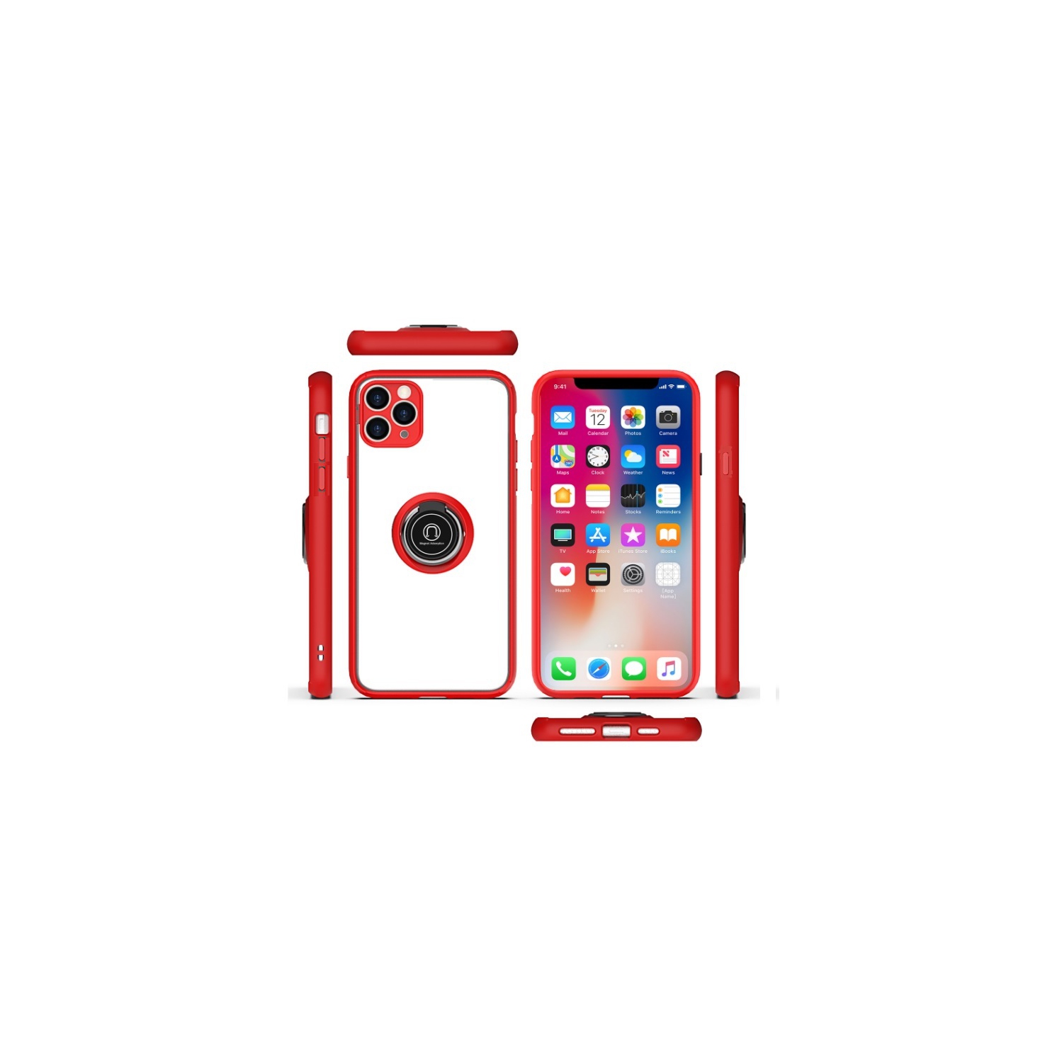 TopSave Clear Hard Acrylic Shell Cover, Hybrid Ring Back Case For iPhone 11 Pro, Red