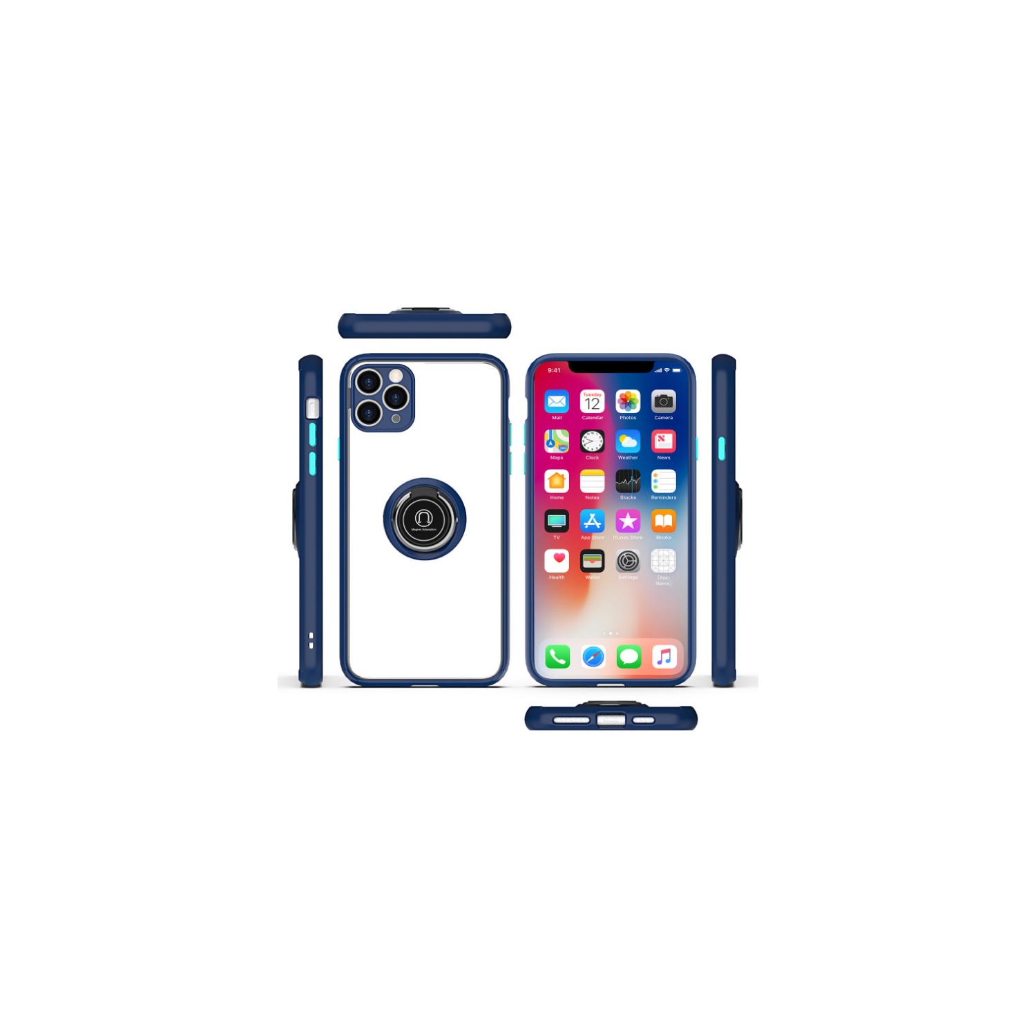 TopSave Clear Hard Acrylic Shell Cover, Hybrid Ring Back Case For iPhone 11 Pro, Navy Blue