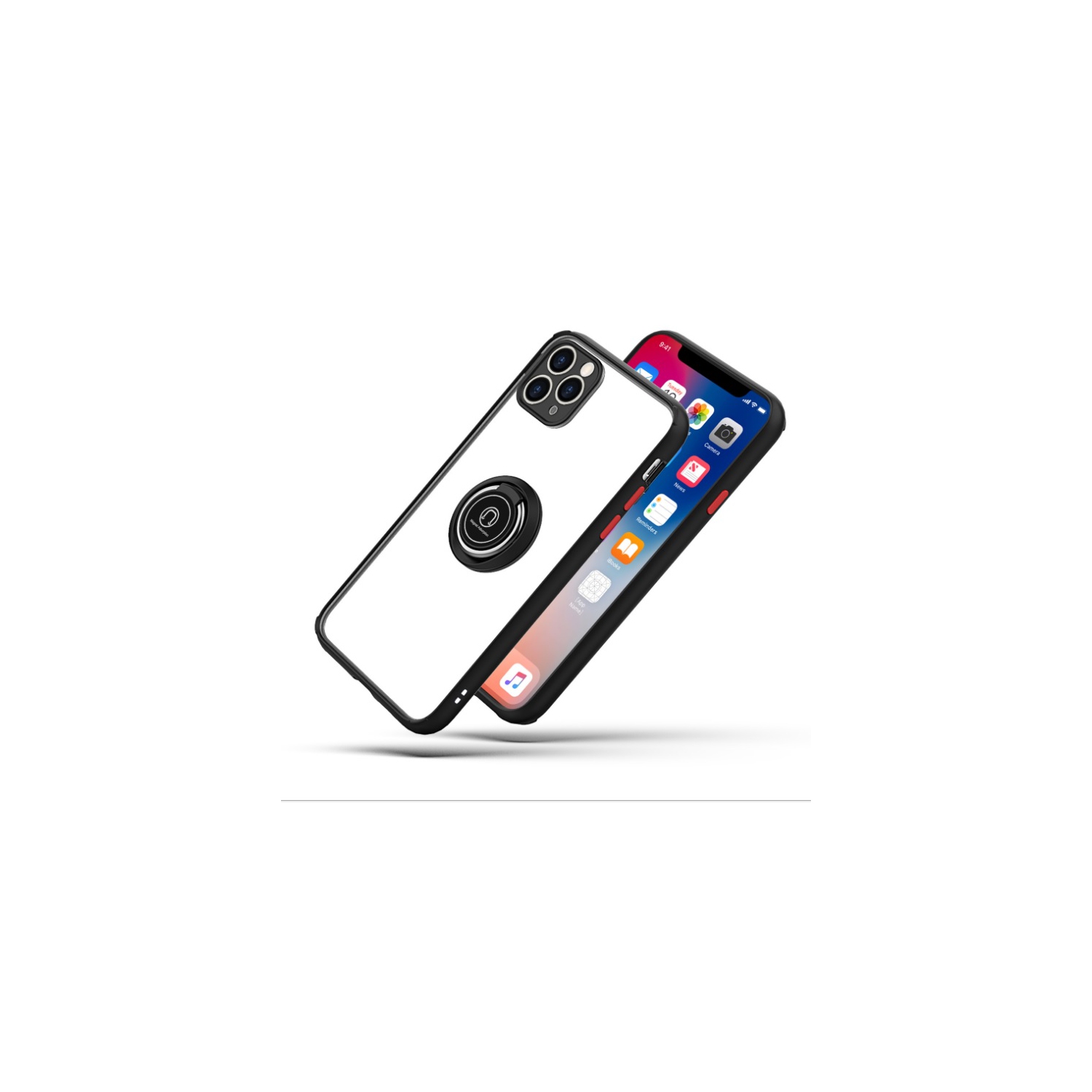 TopSave Clear Hard Acrylic Shell Cover, Hybrid Ring Back Case For iPhone 11 Pro, Black Red