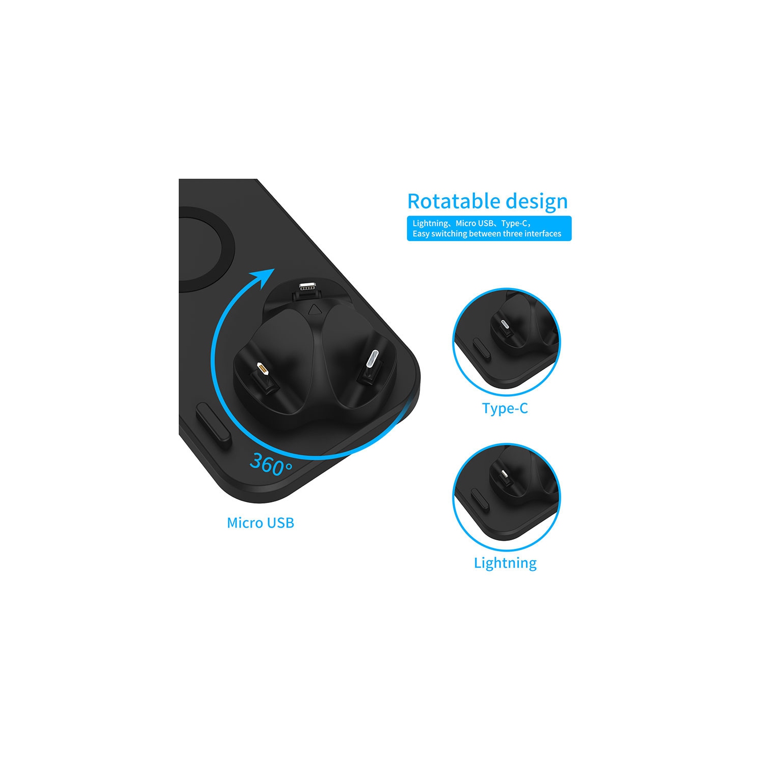 6 in 1 Wireless Charger Dock Stand Station for Apple Watch iWatch AirPods 1 2 iPhone Pro Max Samsung LG Phones, Black