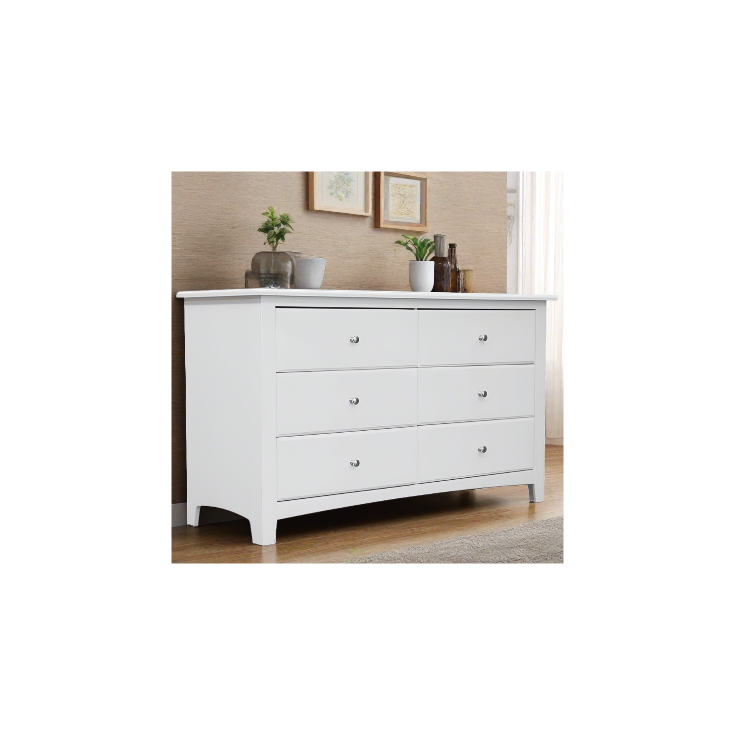 Commode en bois massif à six tiroirs, blanc