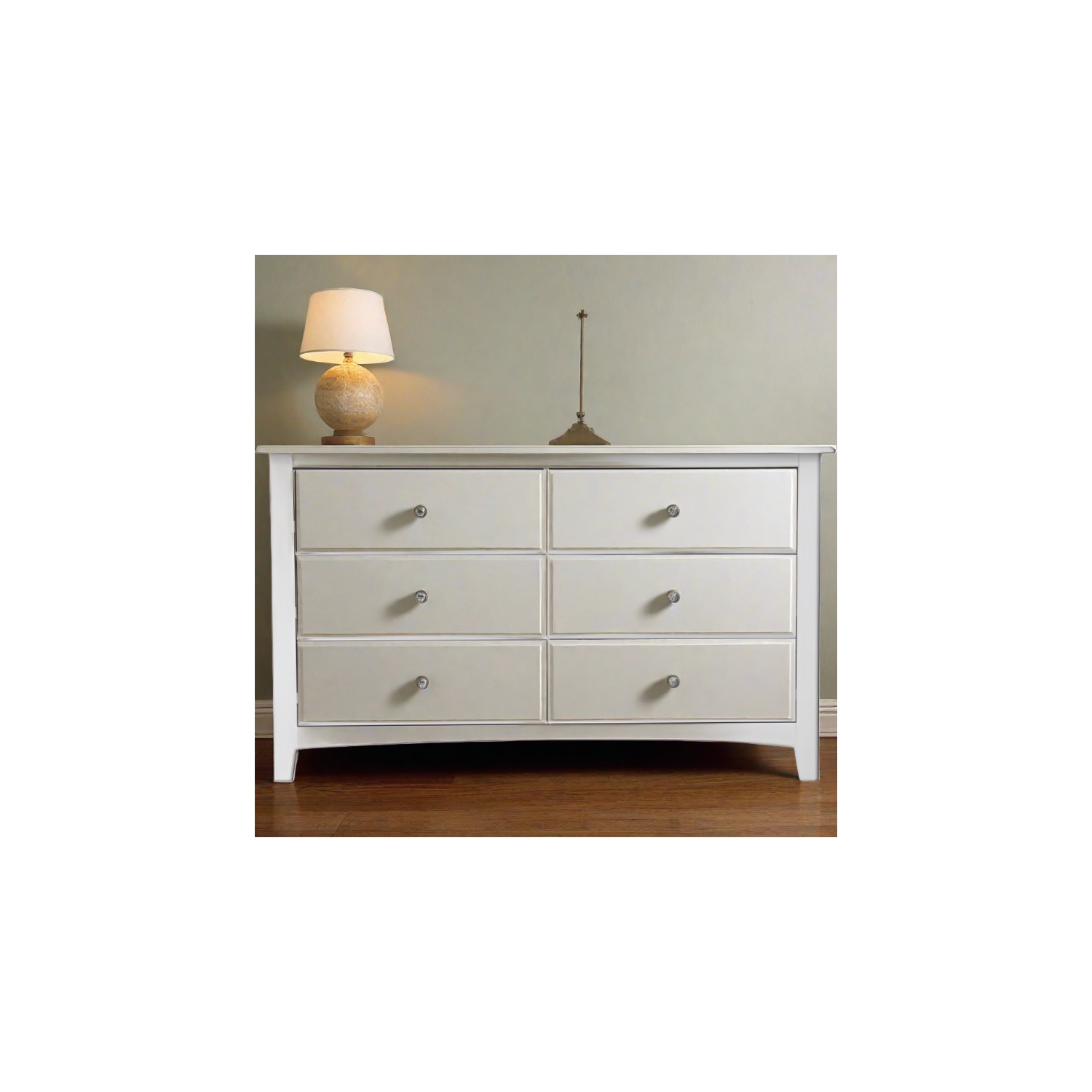 Commode en bois massif à six tiroirs, blanc