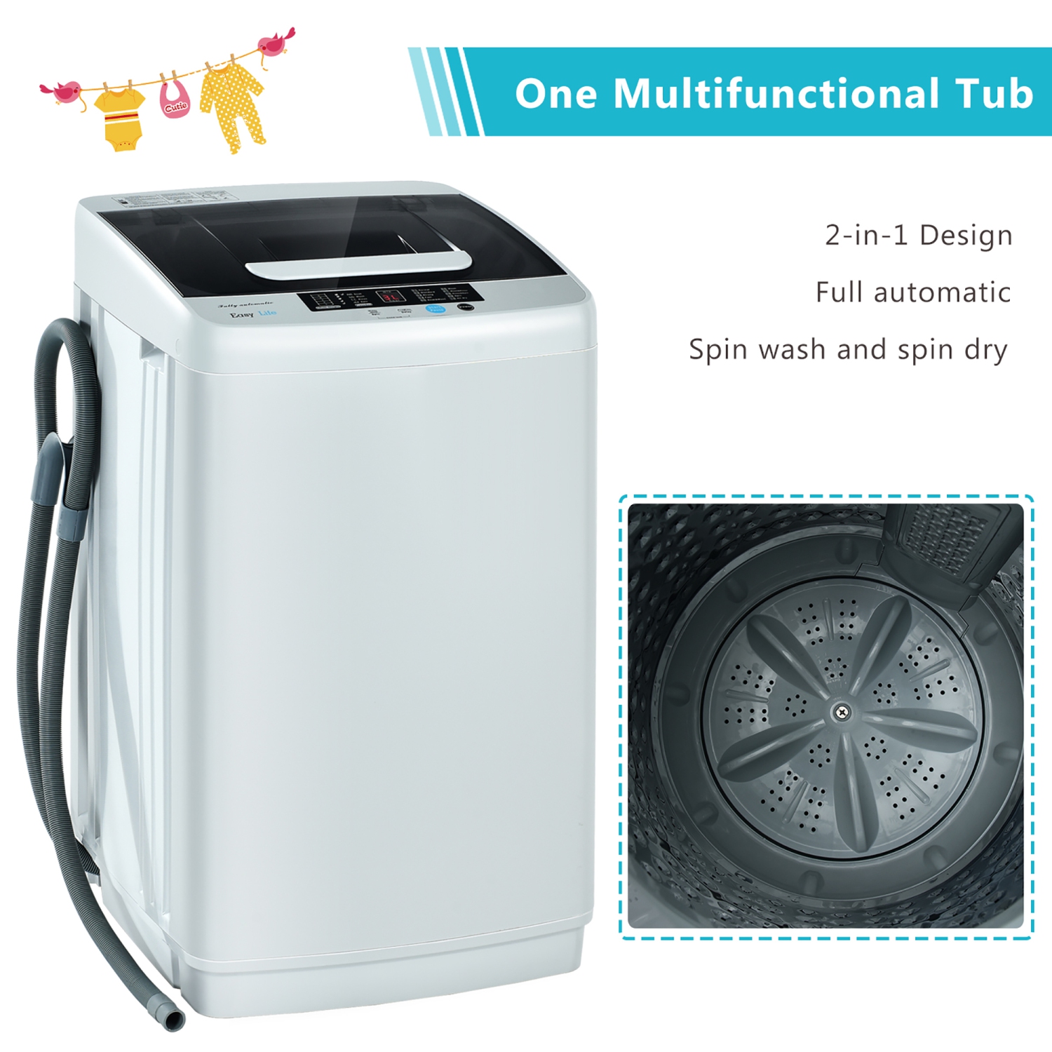 Costway Portable Full-Automatic Laundry Washing Machine 8.8lbs Spin Washer WI Dr on sale