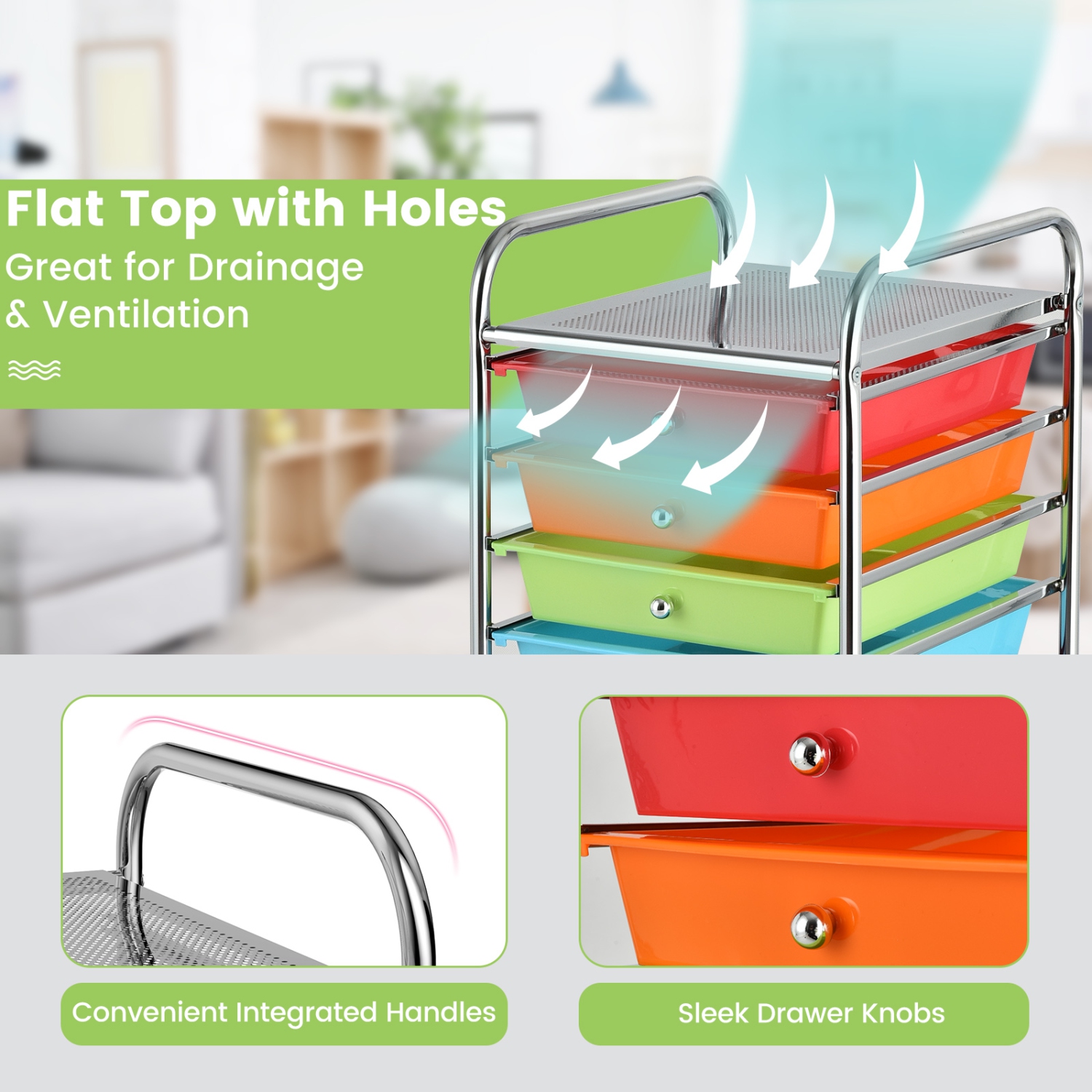 Costway 10 Drawer Rolling Storage Cart Scrapbook Office School Organizer Multicolor
