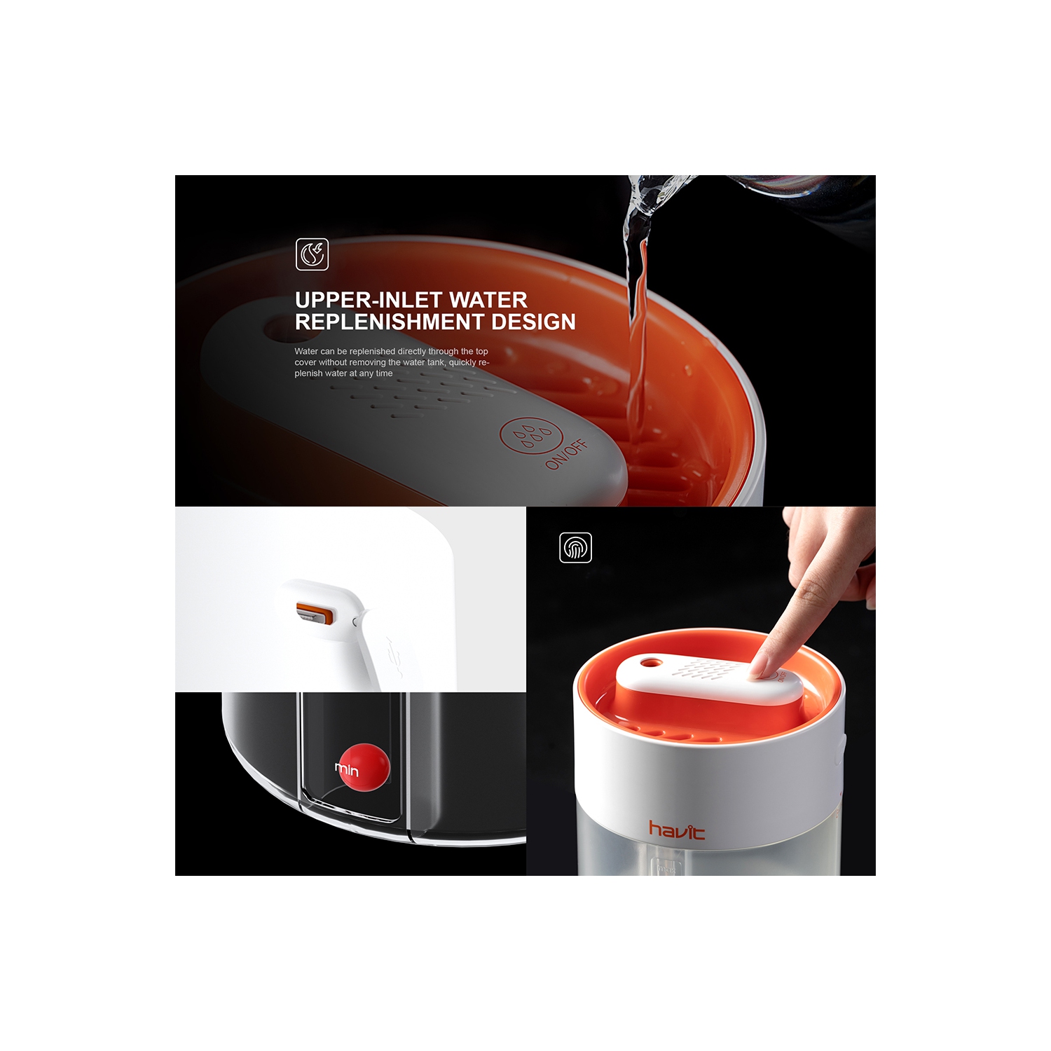 Havit 1.0L Upper-Inlet Mist Humidifier build-in aromatherapy box and light mode