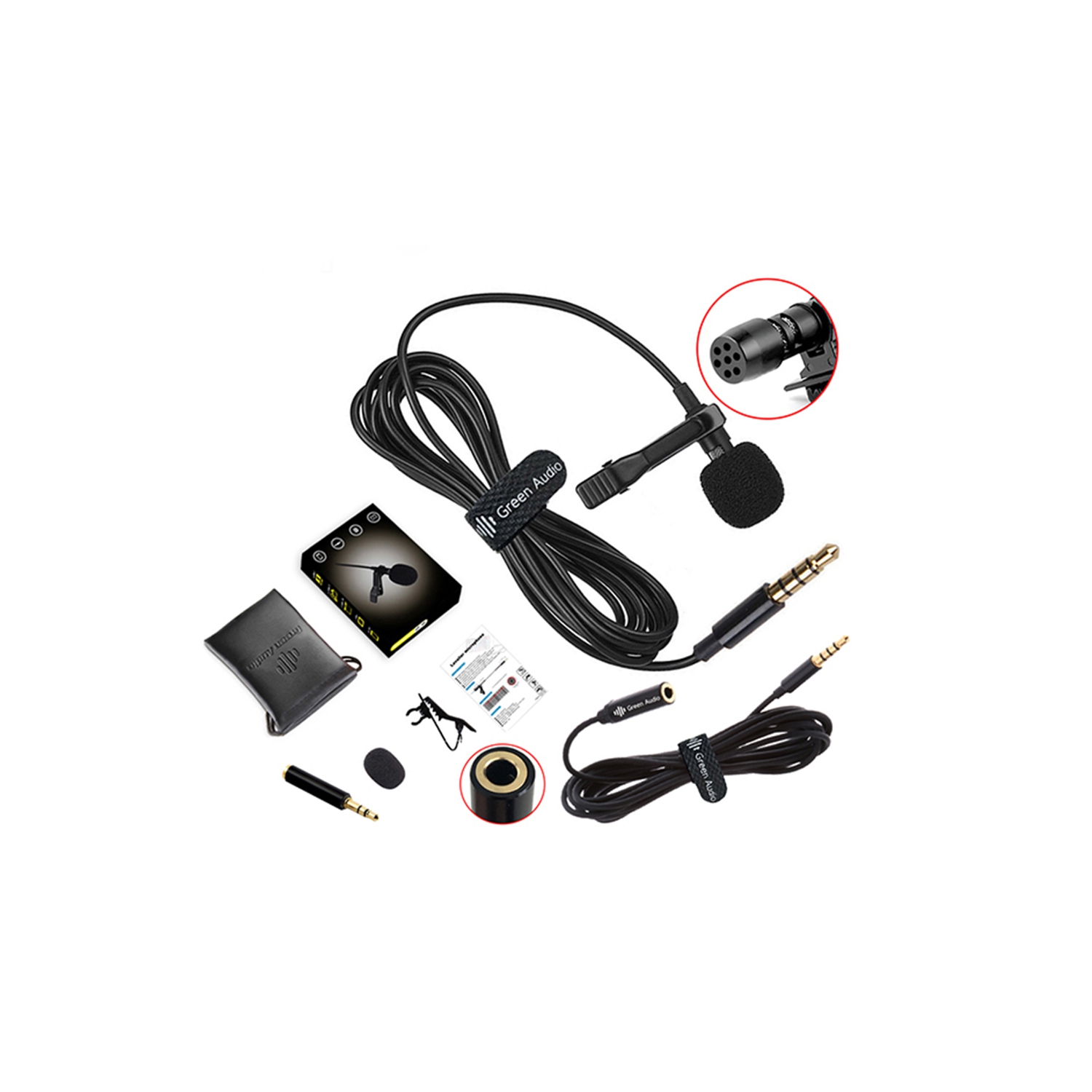 Micro-cravate à pince de 3,5 mm DE GREEN AUDIO pour ordinateur, appareils photo et téléphones intelligents