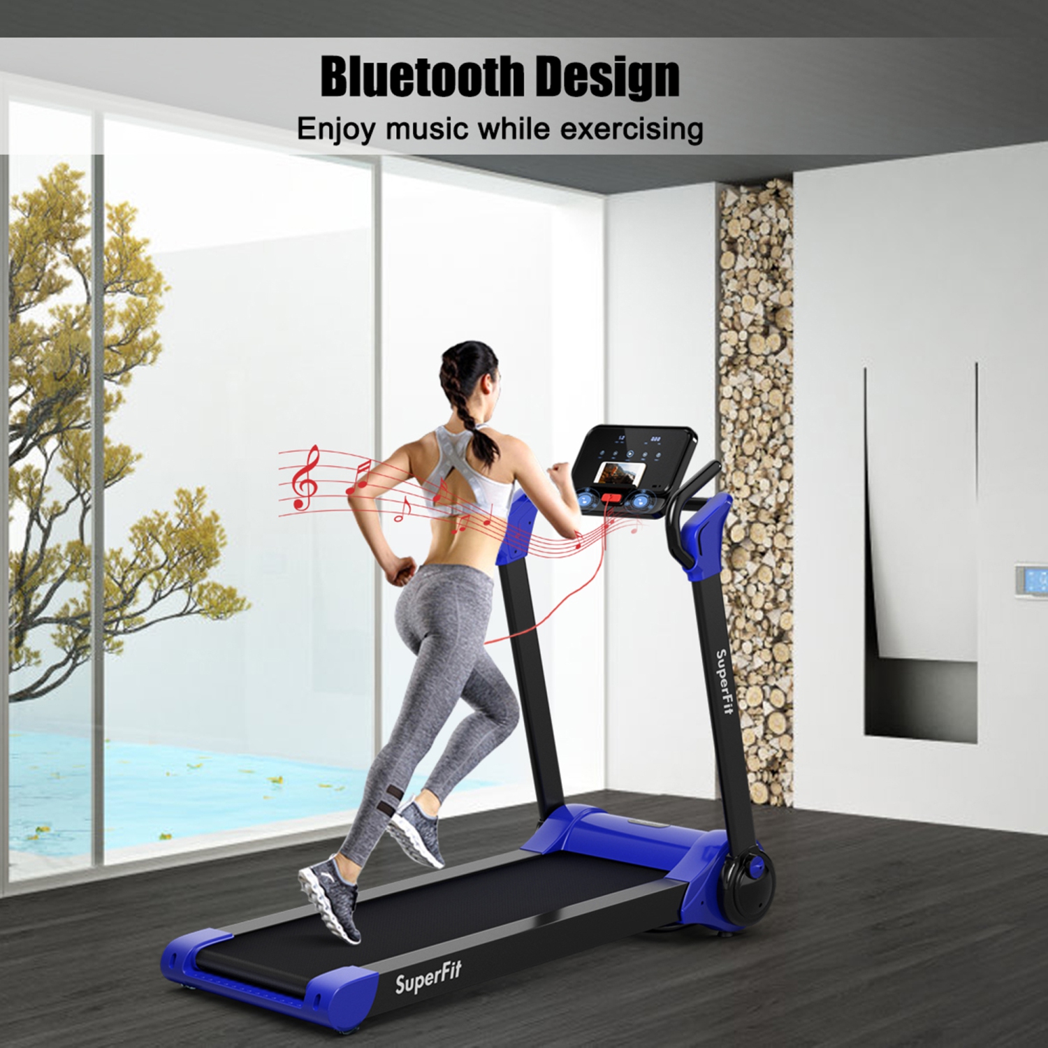 SuperFit Compact Folding 2.25HP Electric Treadmill Running Machine w/ LED Display & Bluetooth Speakers - Blue/Black