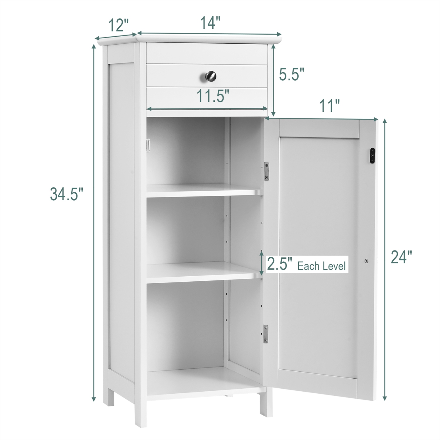 Costway Bathroom Floor Cabinet Wooden Storage Organizer Free-Standing w/ Drawer & Shelf