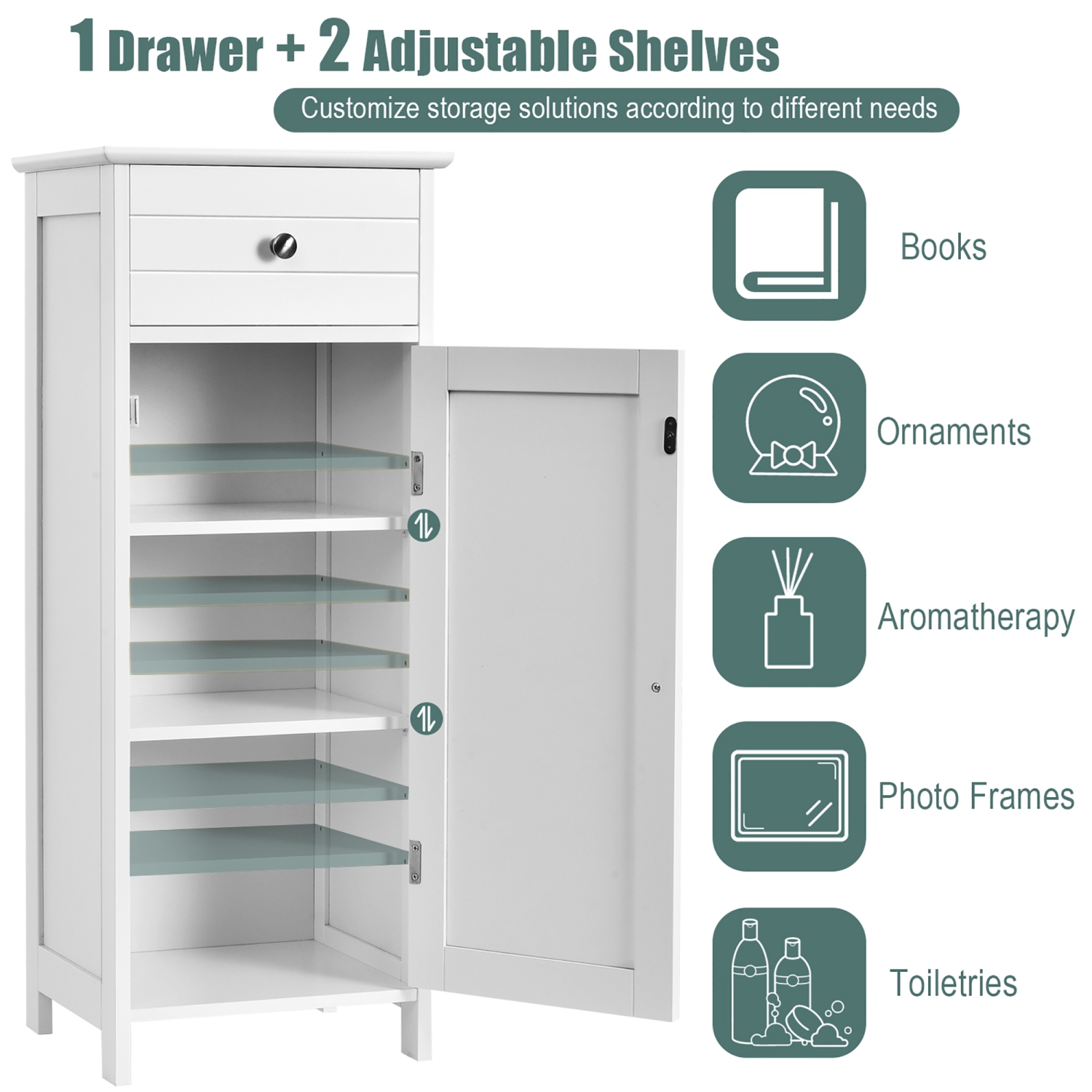 Costway Bathroom Floor Cabinet Wooden Storage Organizer Free-Standing w/ Drawer & Shelf