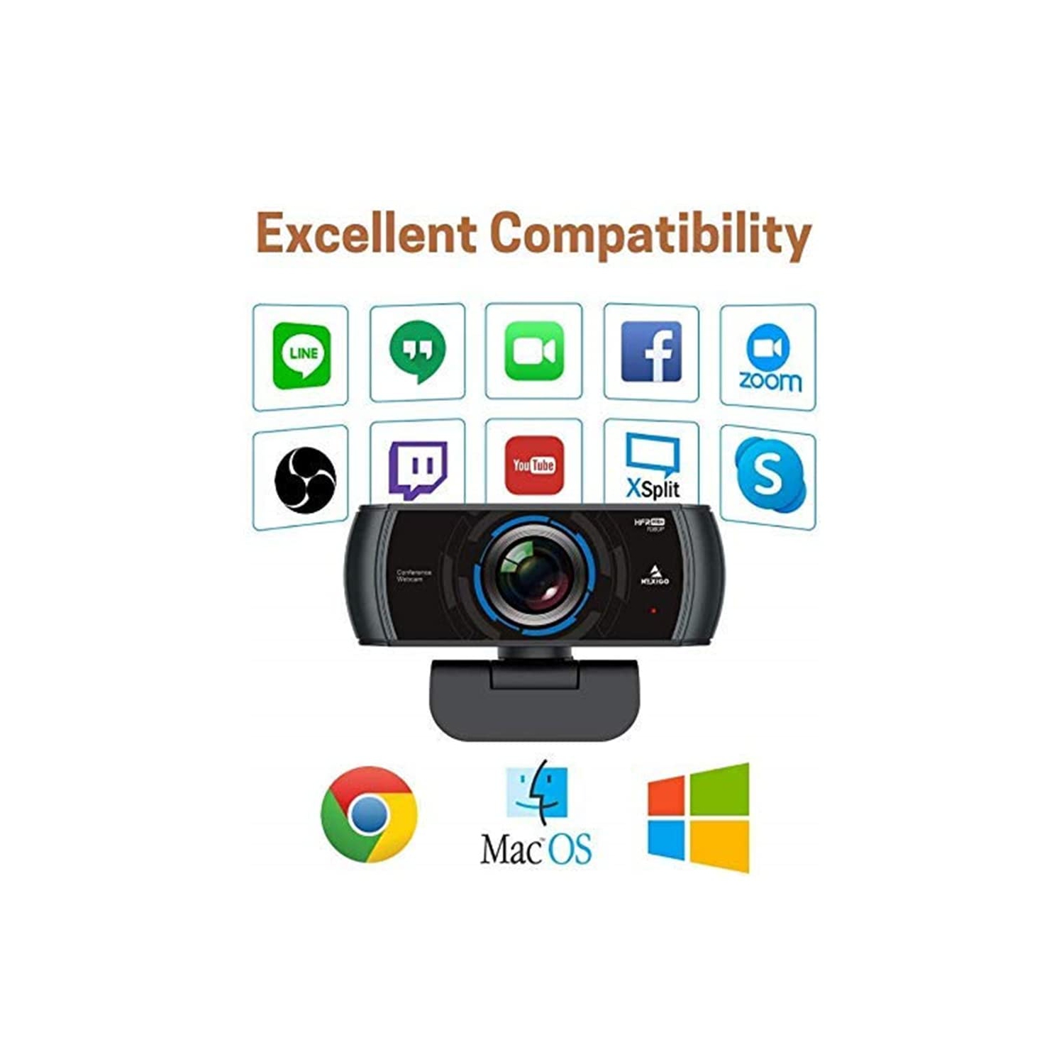 NexiGo N980P 1080P 60FPS Webcam with Microphone, FHD USB Web Camera