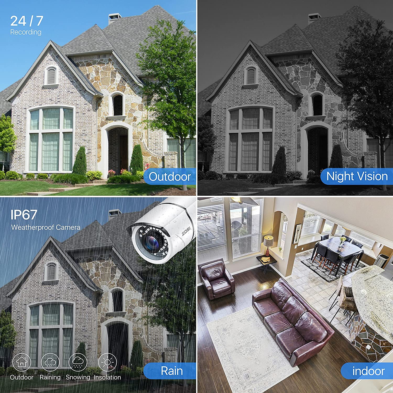 ZOSI Add-On Wired 1080P 2MP Hybrid 4-in-1 Outdoor Surveillance Camera for TVI/CVI/AHD/CVBS DVR Security Camera System, 120ft Night Vision, IP67