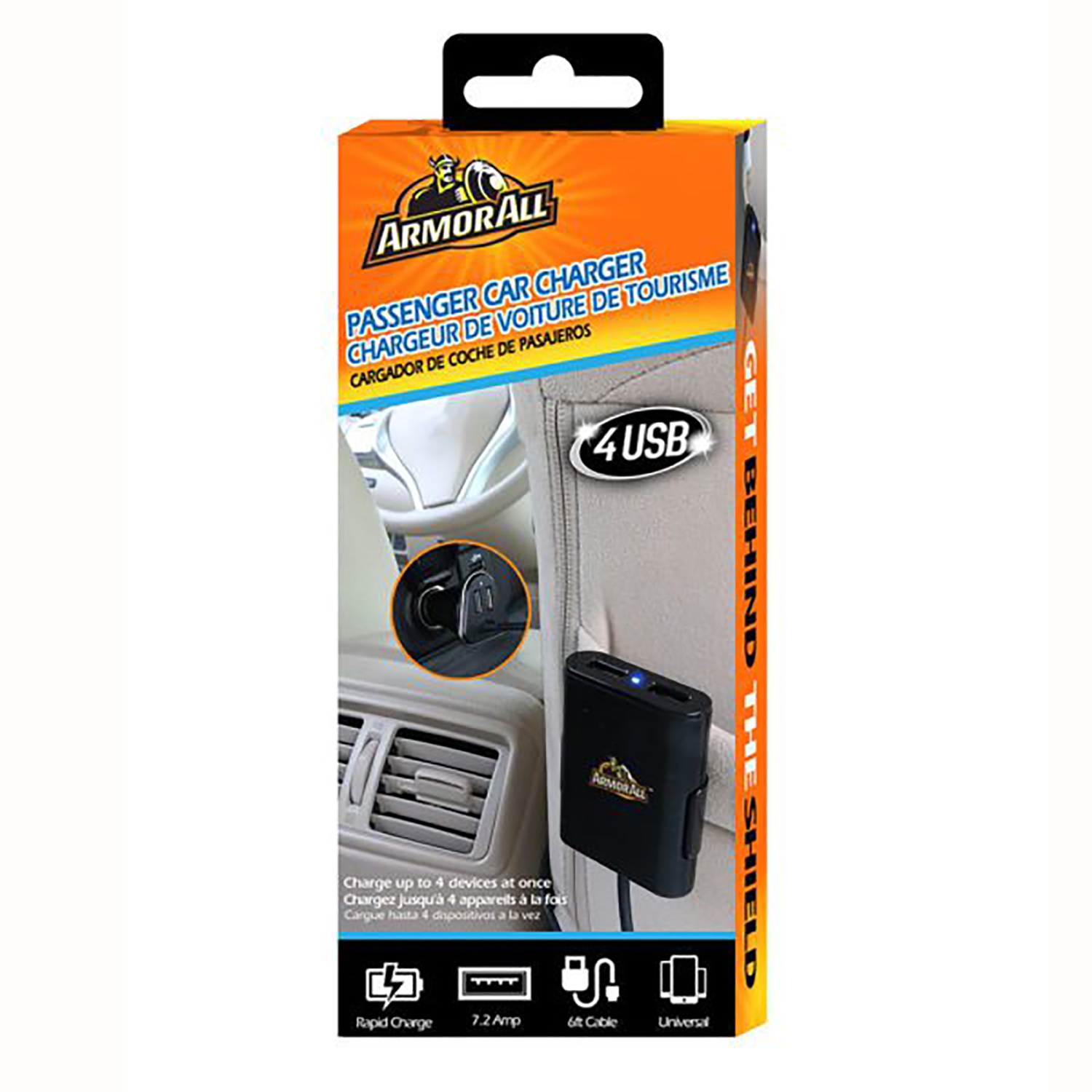 Chargeur de voiture Armor All ACC8-1006-BLK 7,2 AMP 4 ports avec moyeu noir